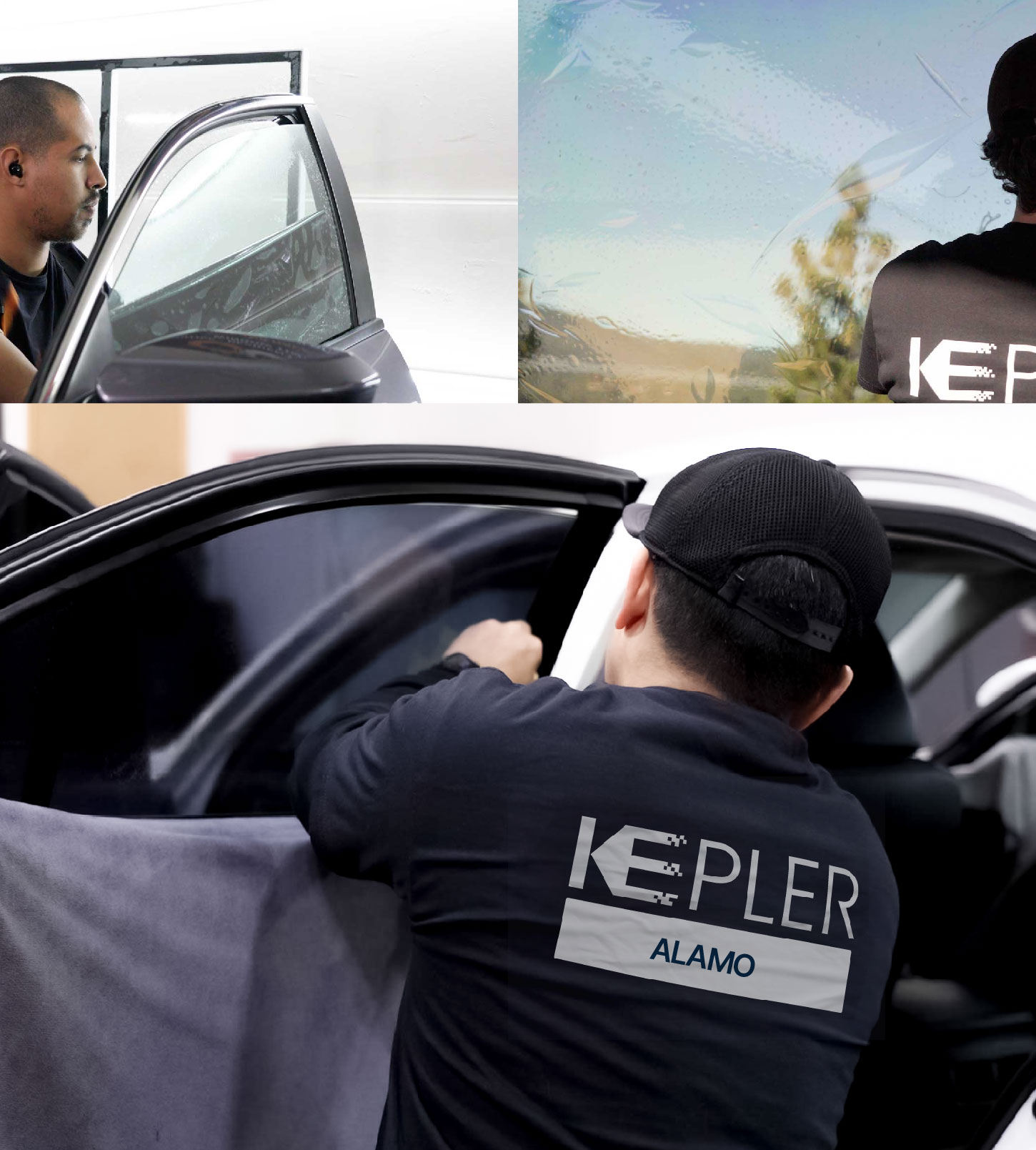 Automotive Window Tinting Expert Applying Film in Alamo, Texas