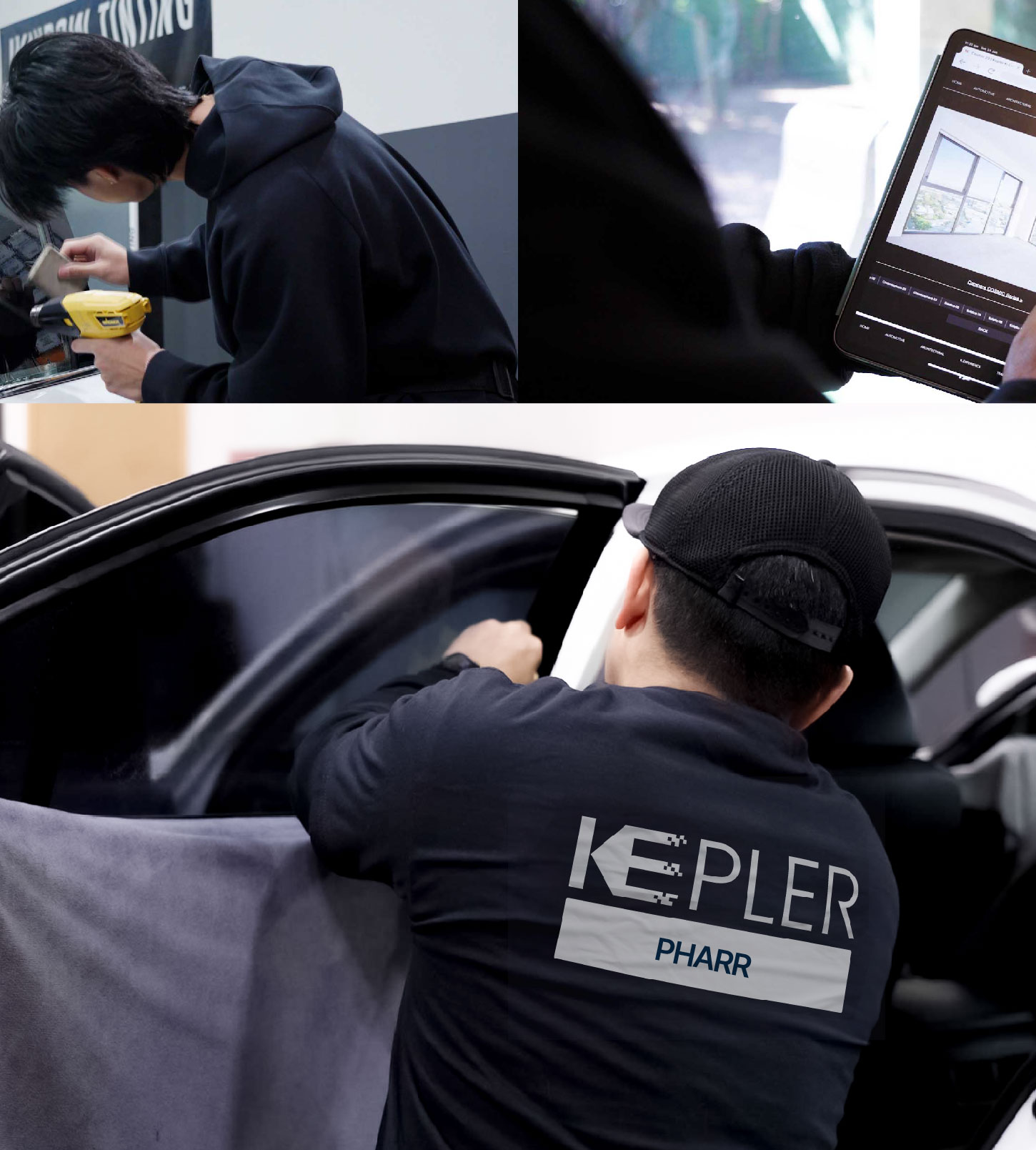 Automotive Window Tinting Expert Applying Film in Pharr, Texas