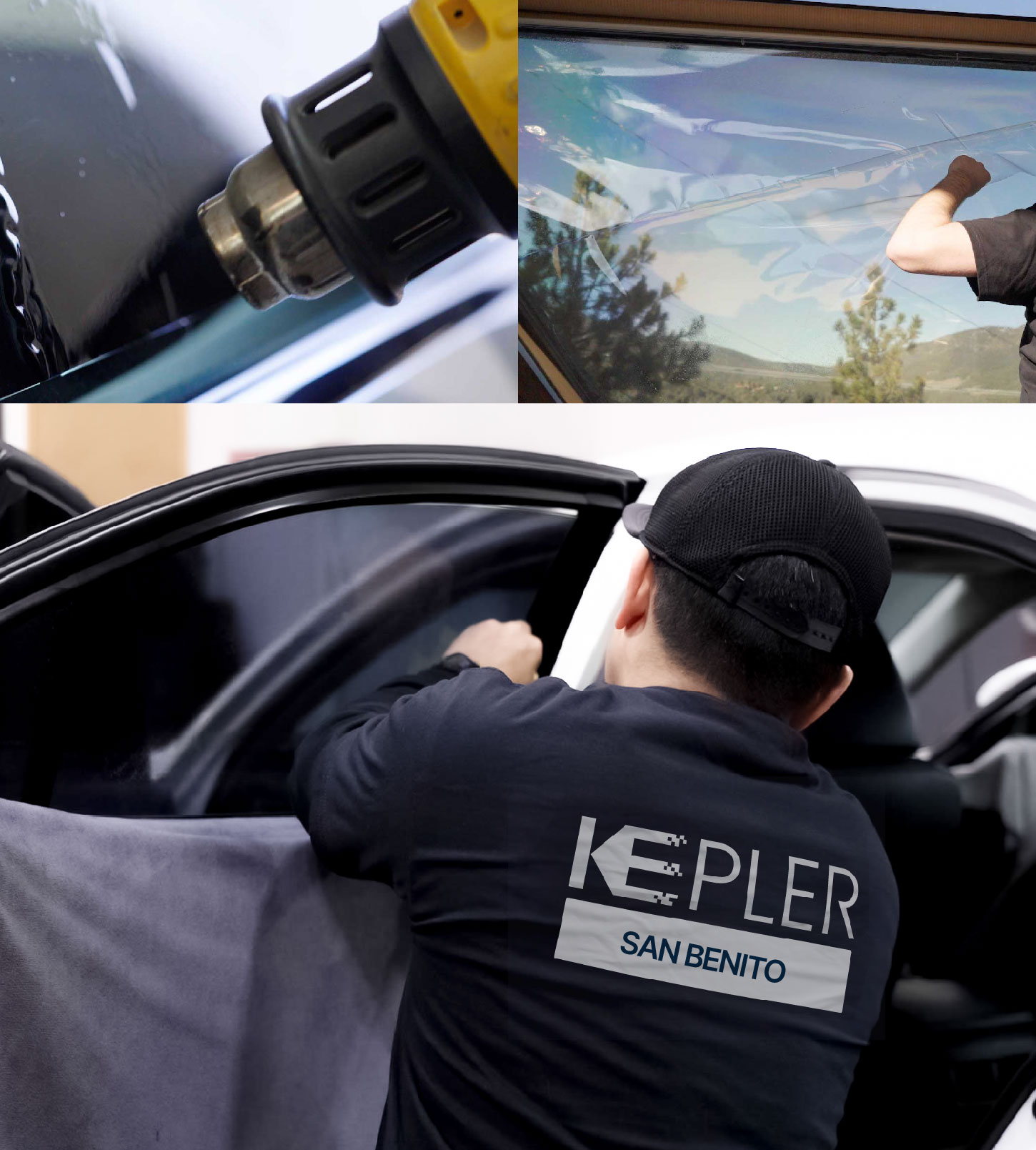 Automotive Window Tinting Expert Applying Film in San Benito, Texas