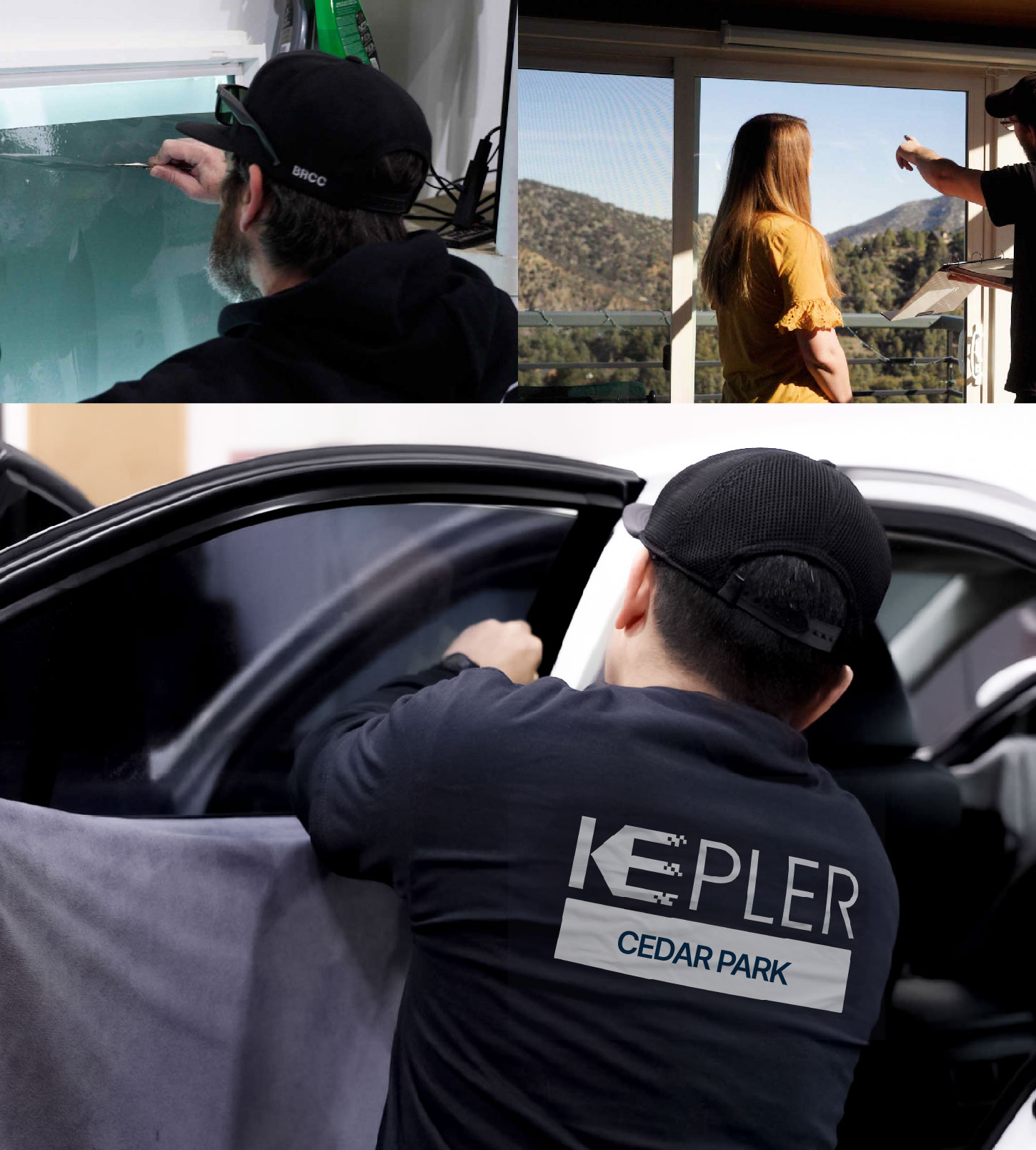 Automotive Window Tinting Expert Applying Film in Cedar Park, Texas