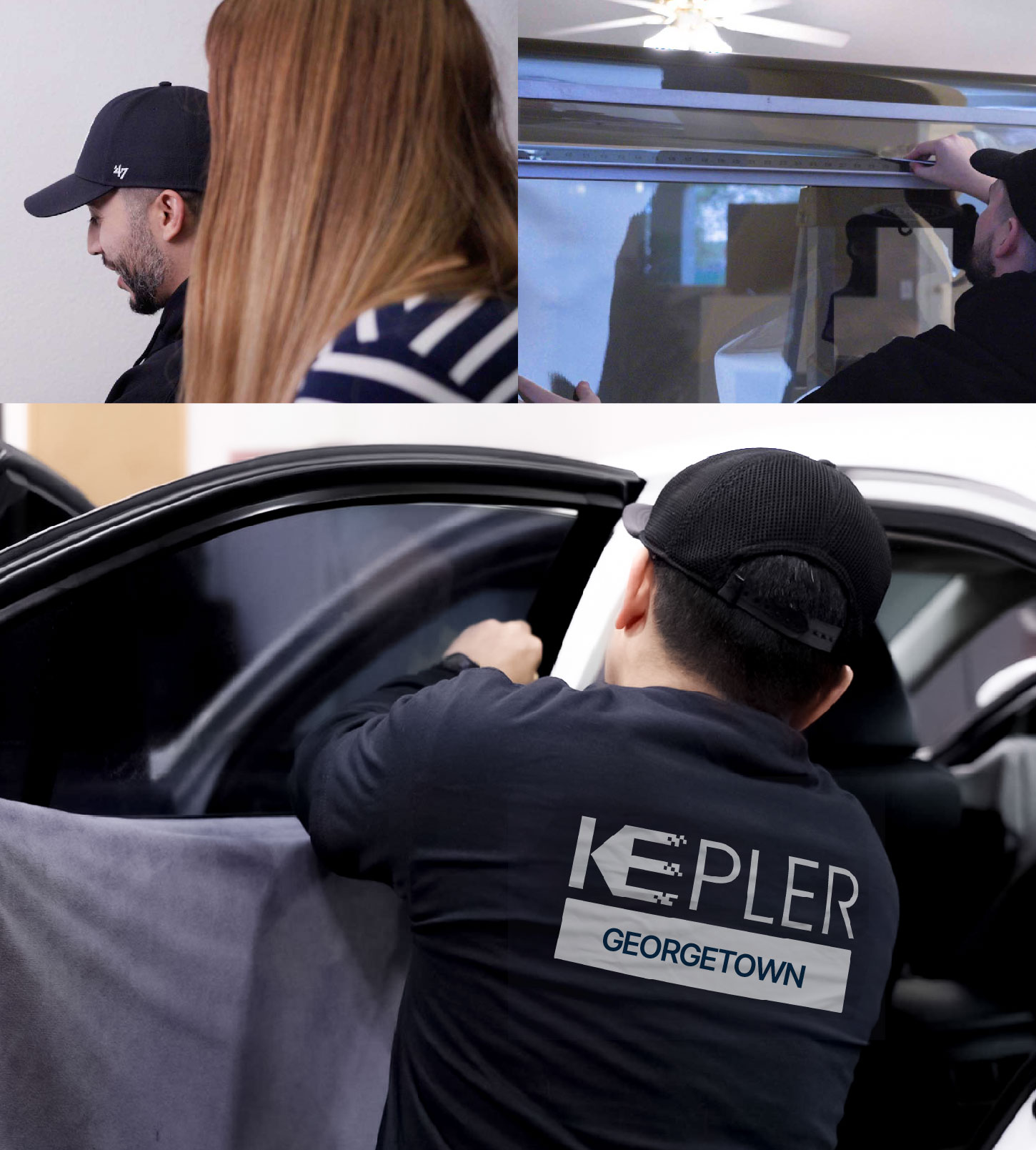 Automotive Window Tinting Expert Applying Film in Georgetown, Texas