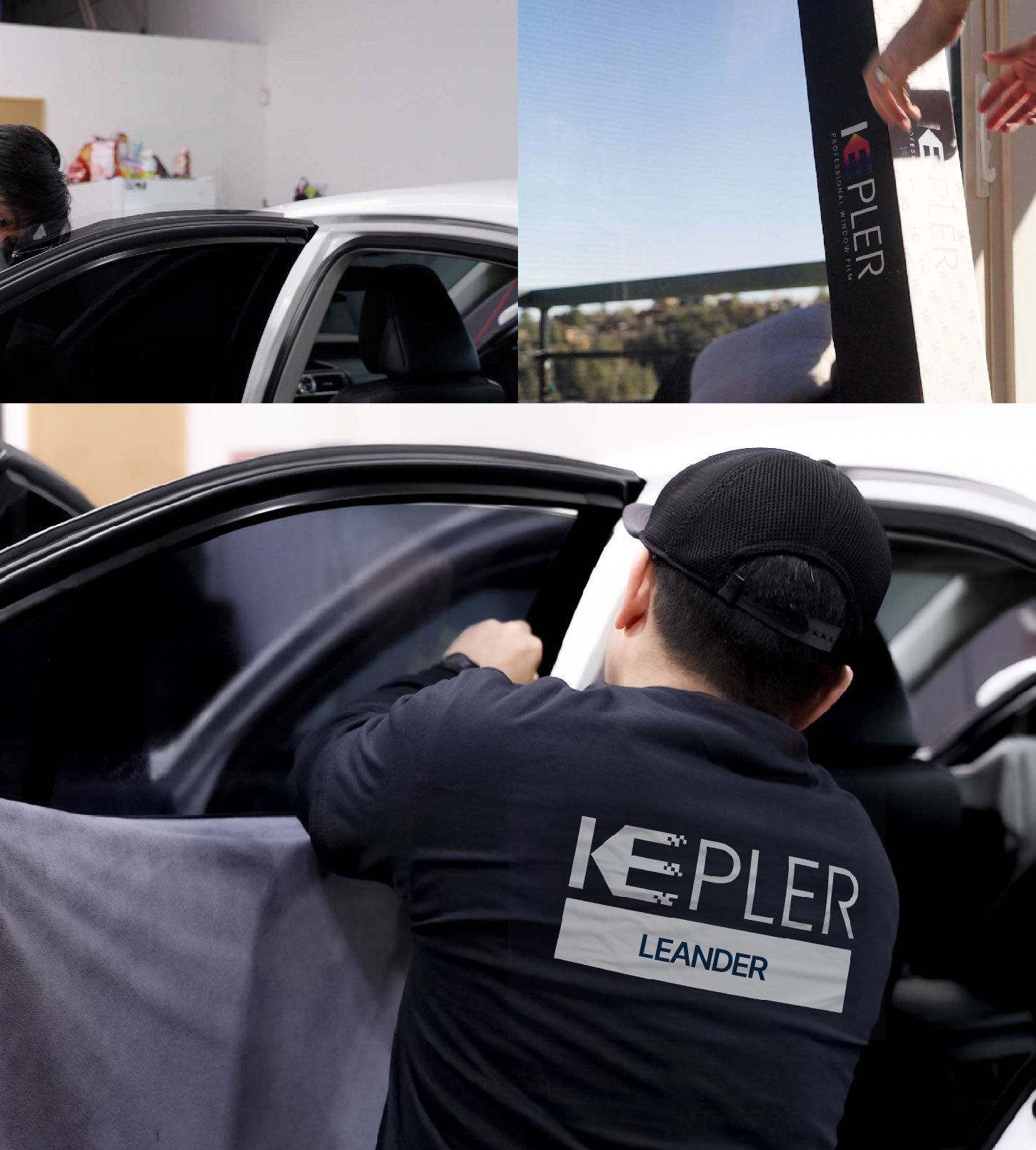 Automotive Window Tinting Expert Applying Film in Leander, Texas