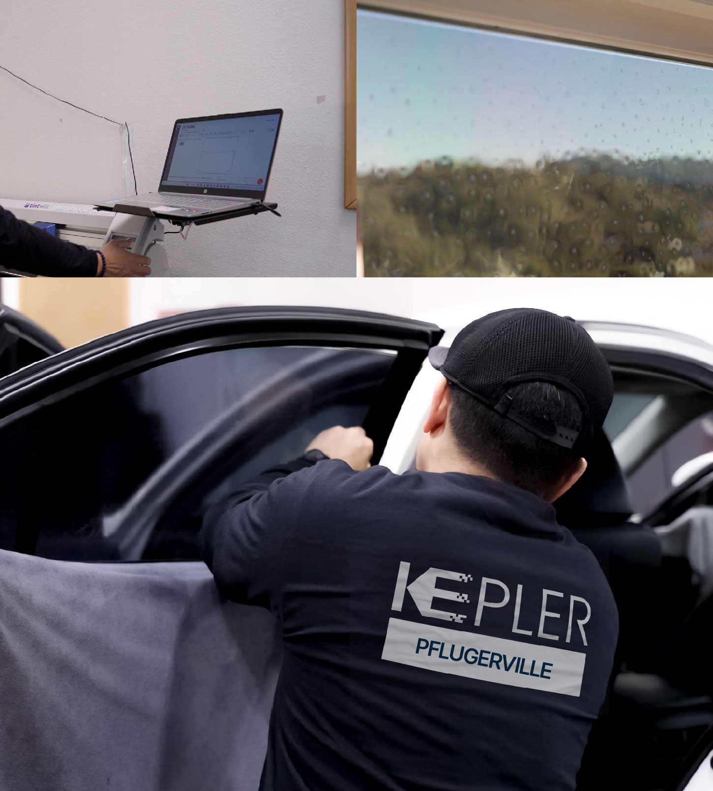 Automotive Window Tinting Expert Applying Film in Pflugerville, Texas