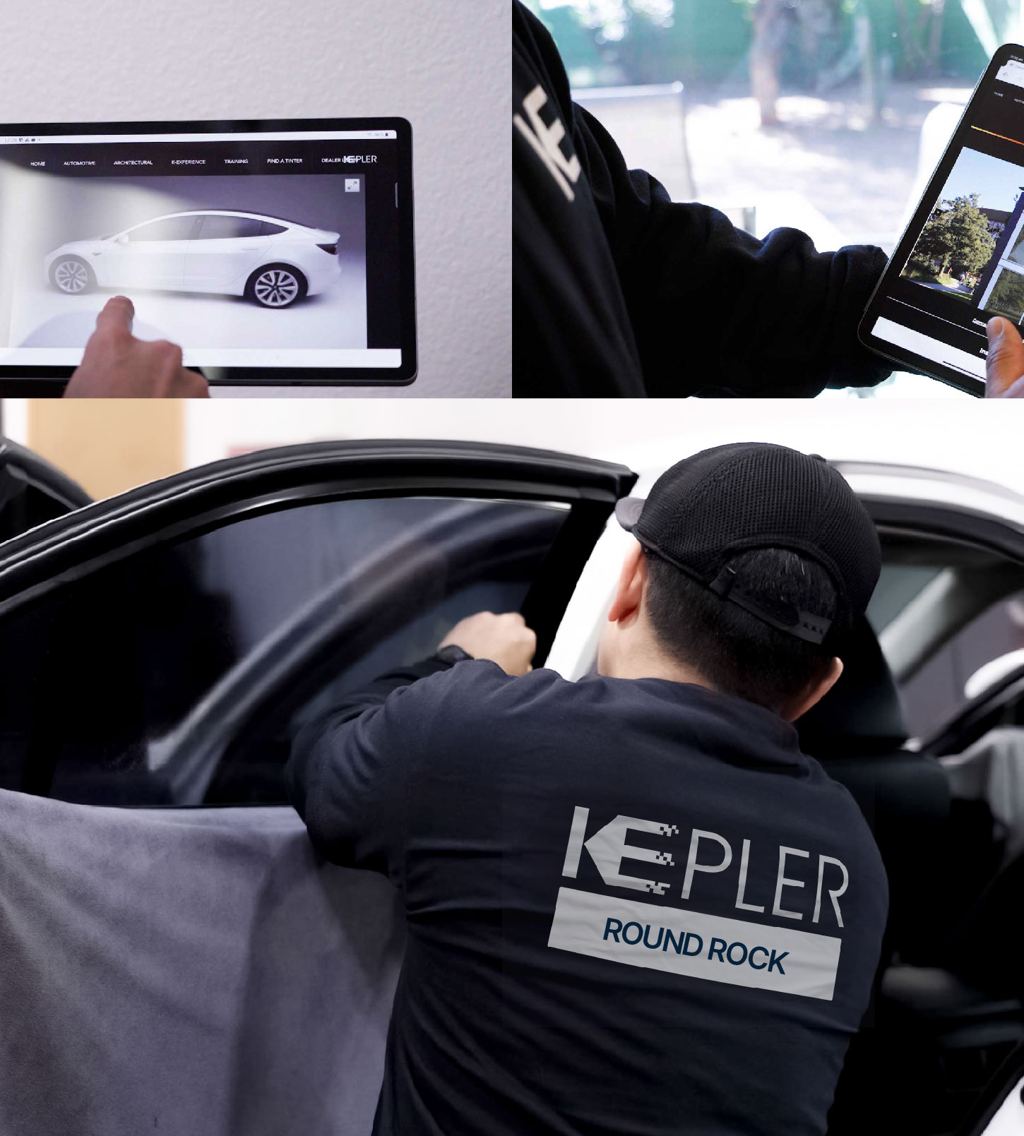 Automotive Window Tinting Expert Applying Film in Round Rock, Texas