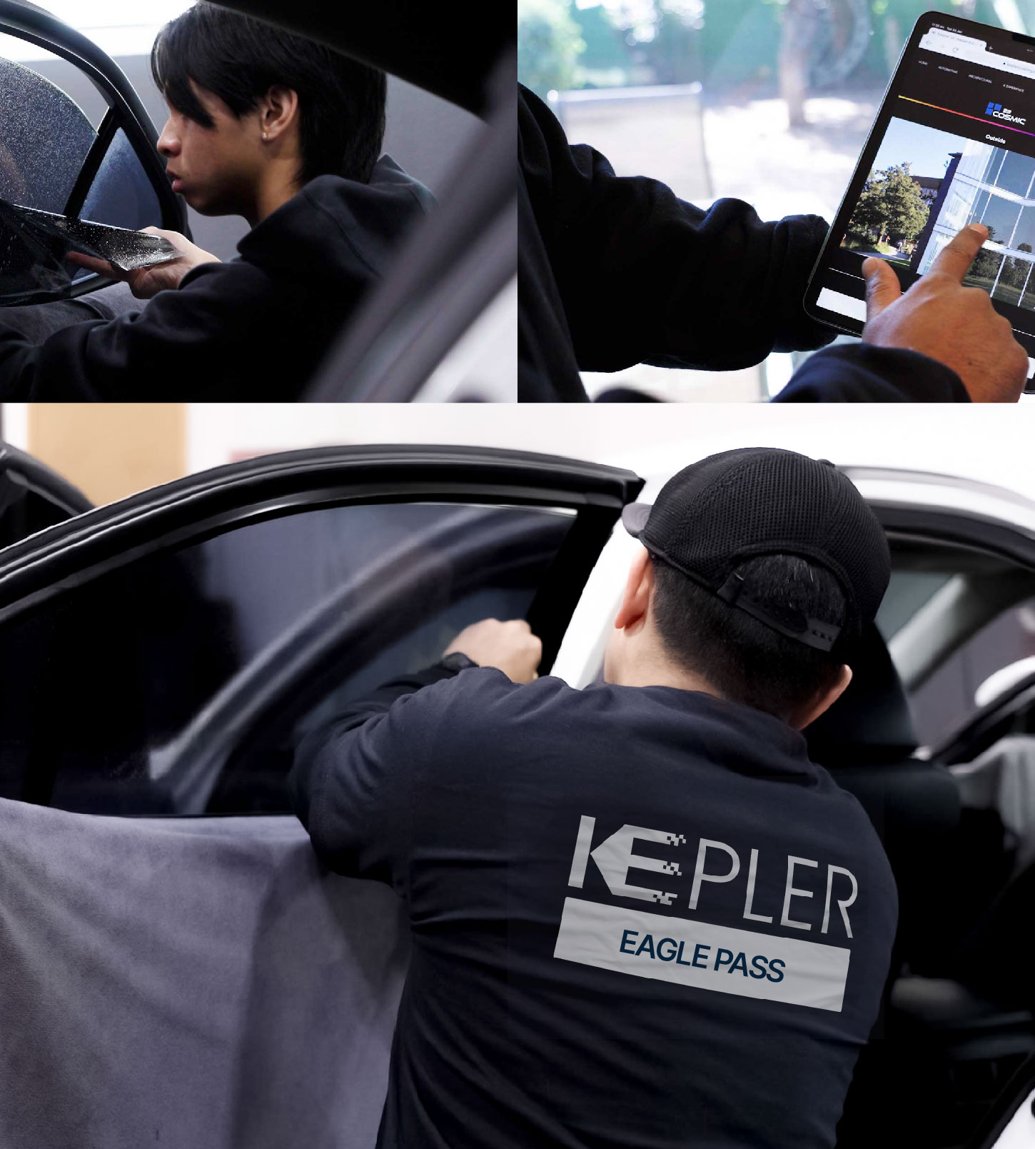 Automotive Window Tinting Expert Applying Film in Eagle Pass, Texas