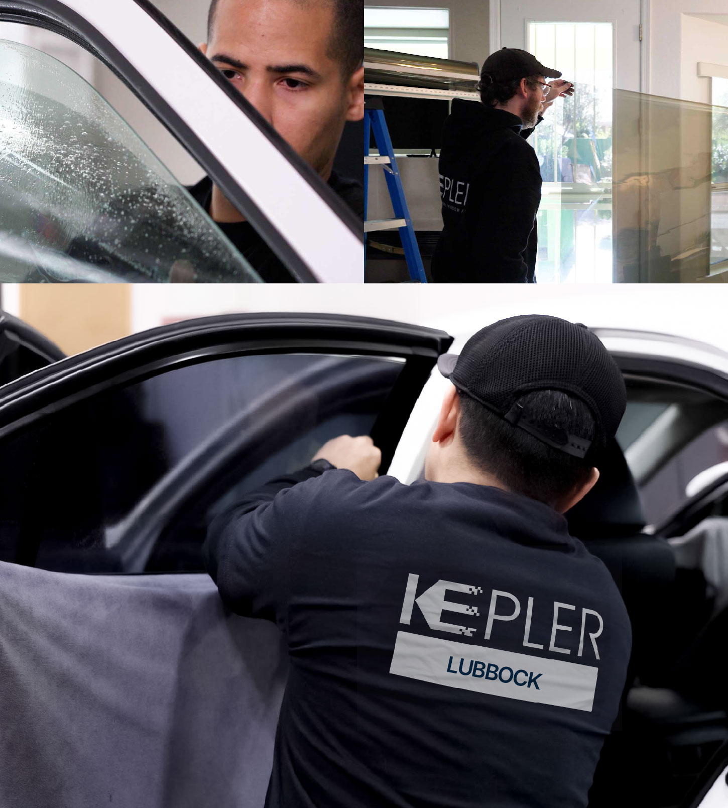 Automotive Window Tinting Expert Applying Film in Lubbock, Texas
