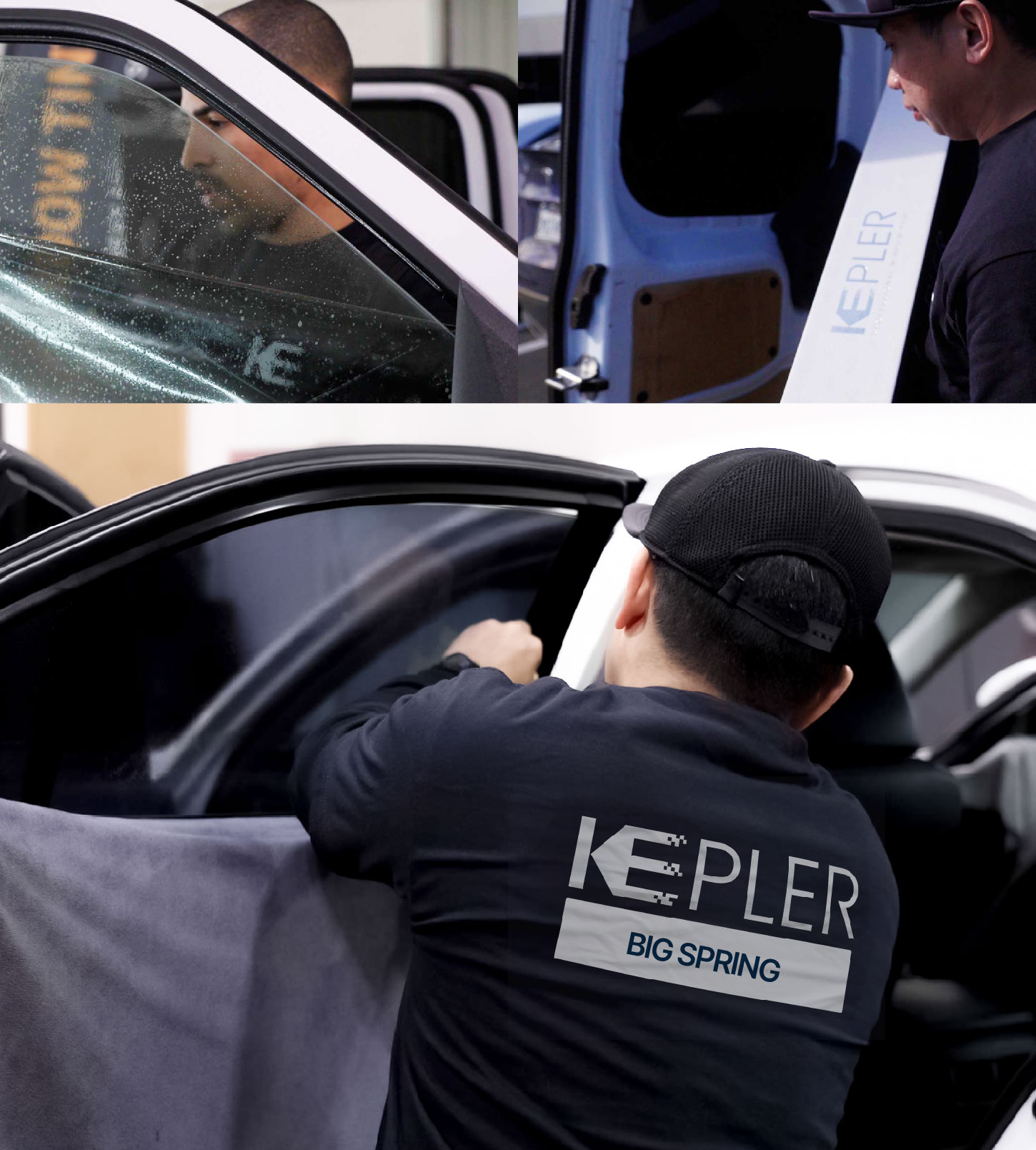 Automotive Window Tinting Expert Applying Film in Big Spring, Texas