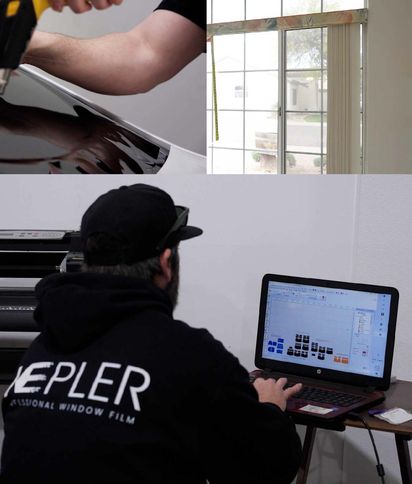 Ceramic Window Tinting Expert Cutting Film in Lancaster, California