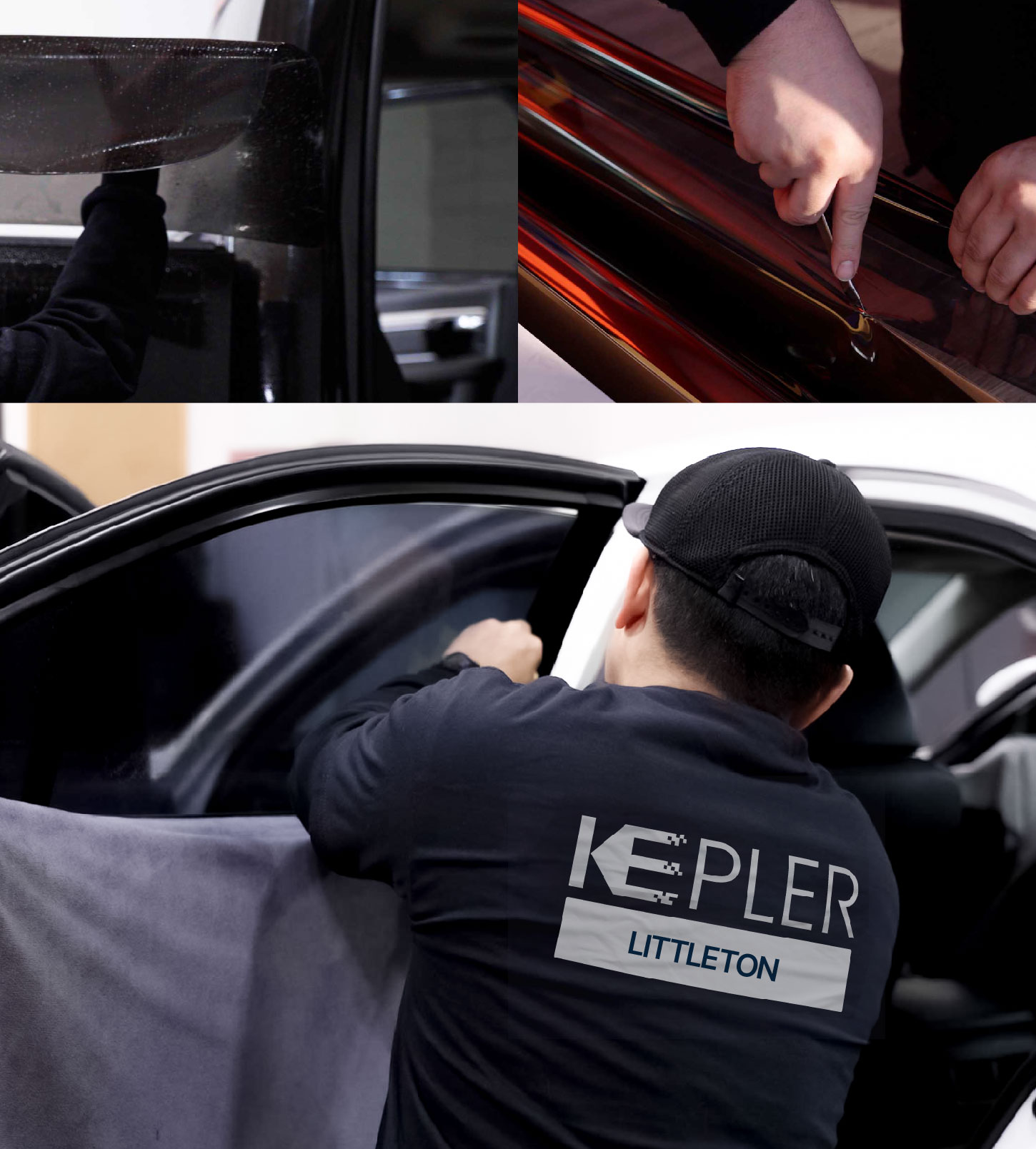 Automotive Window Tinting Expert Applying Film in Littleton, Colorado