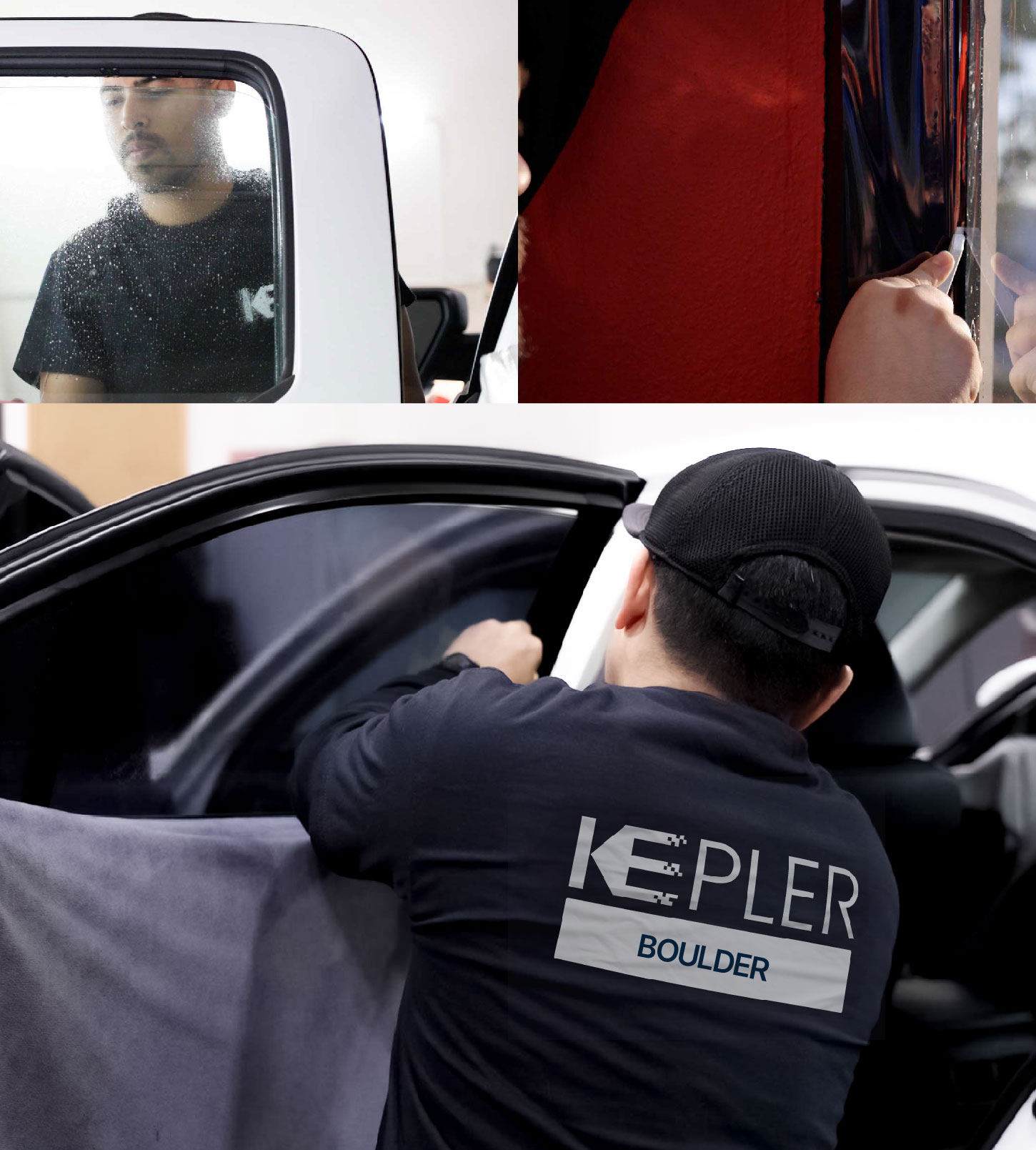 Automotive Window Tinting Expert Applying Film in Boulder, Colorado