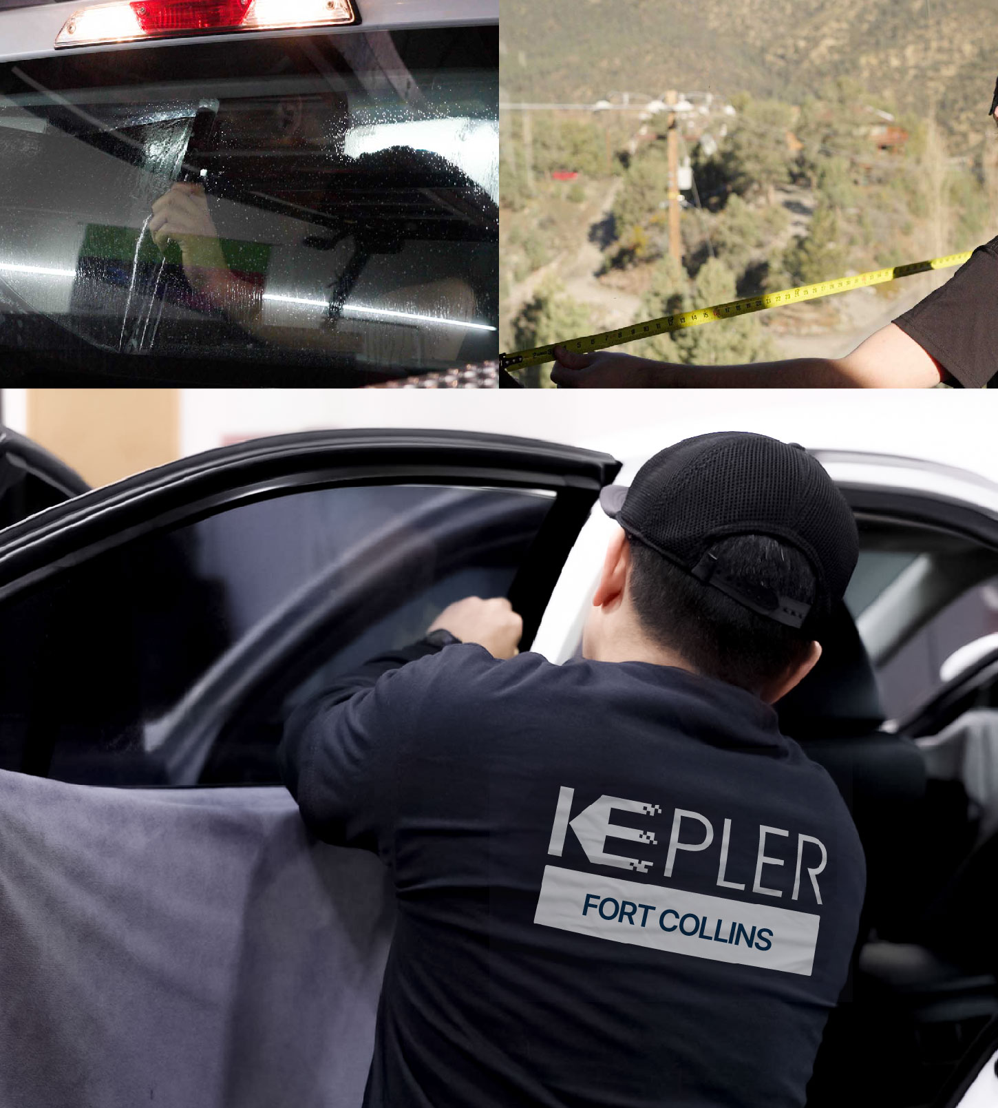 Automotive Window Tinting Expert Applying Film in Fort Collins, Colorado