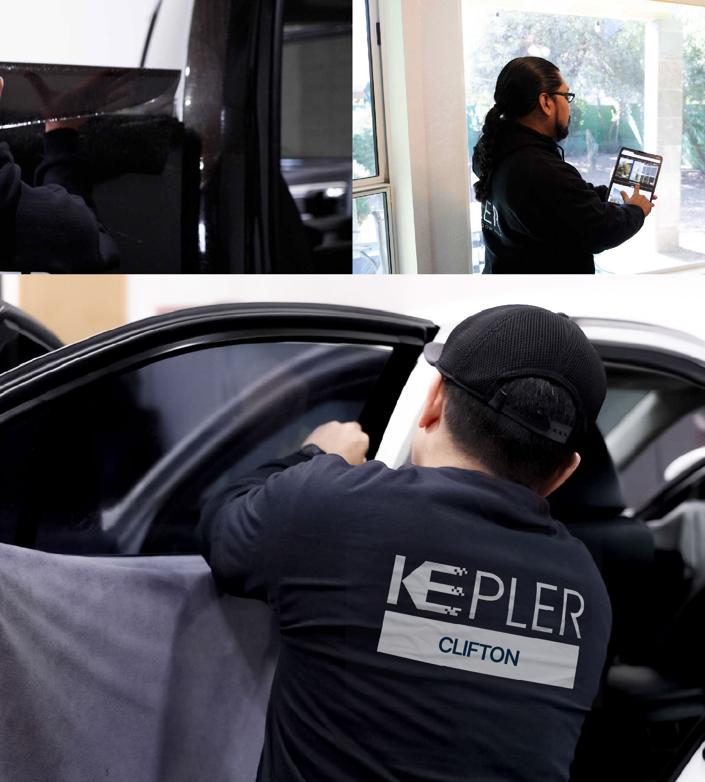 Automotive Window Tinting Expert Applying Film in Clifton, Colorado