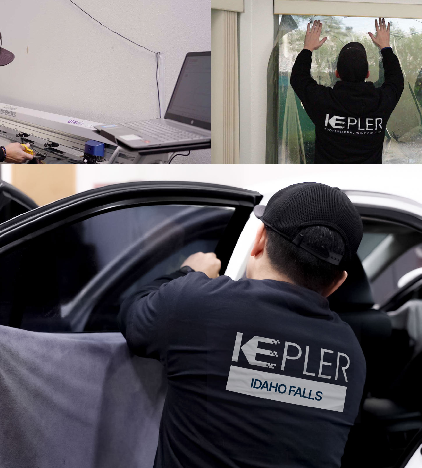 Automotive Window Tinting Expert Applying Film in Idaho Falls, Idaho