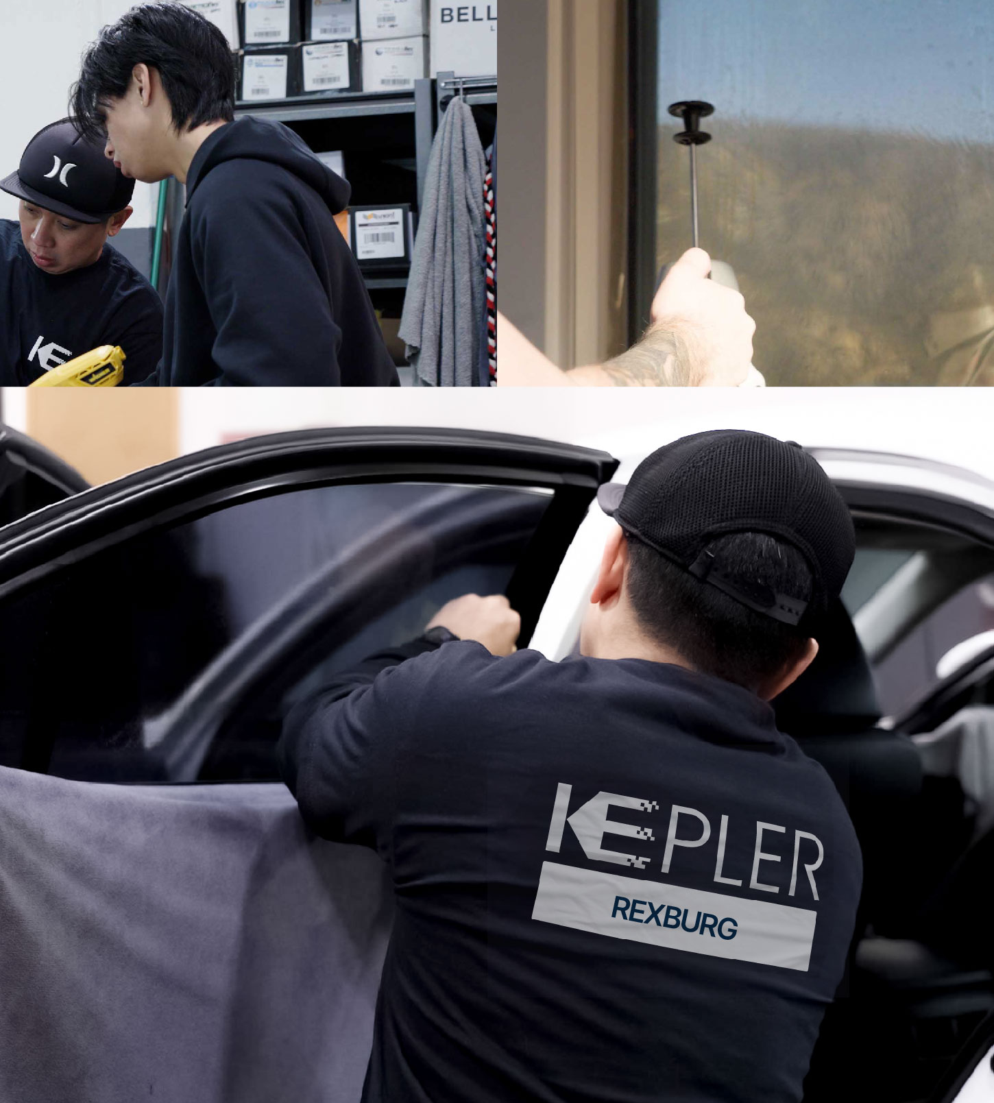 Automotive Window Tinting Expert Applying Film in Rexburg, Idaho