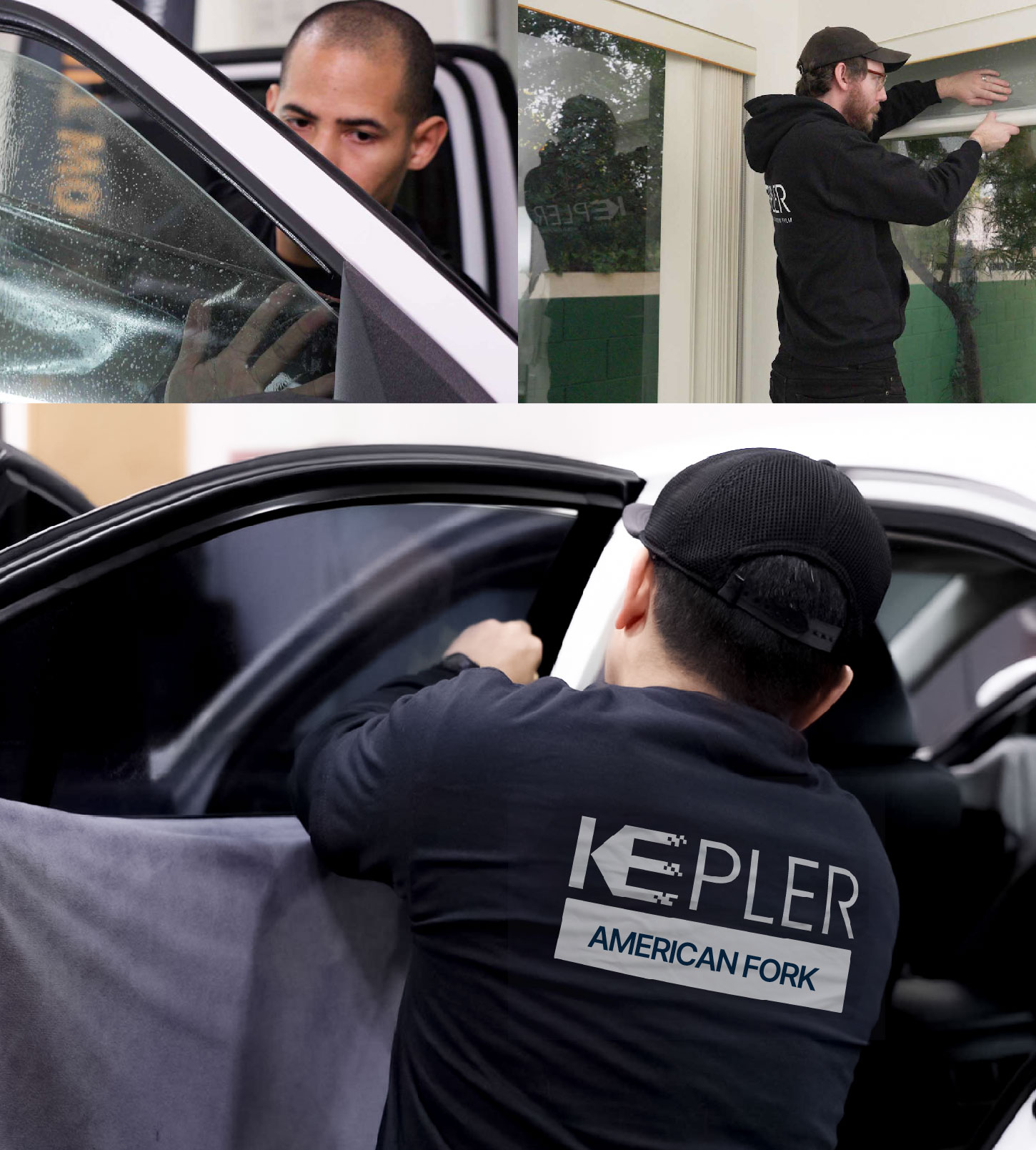 Automotive Window Tinting Expert Applying Film in American Fork, Utah