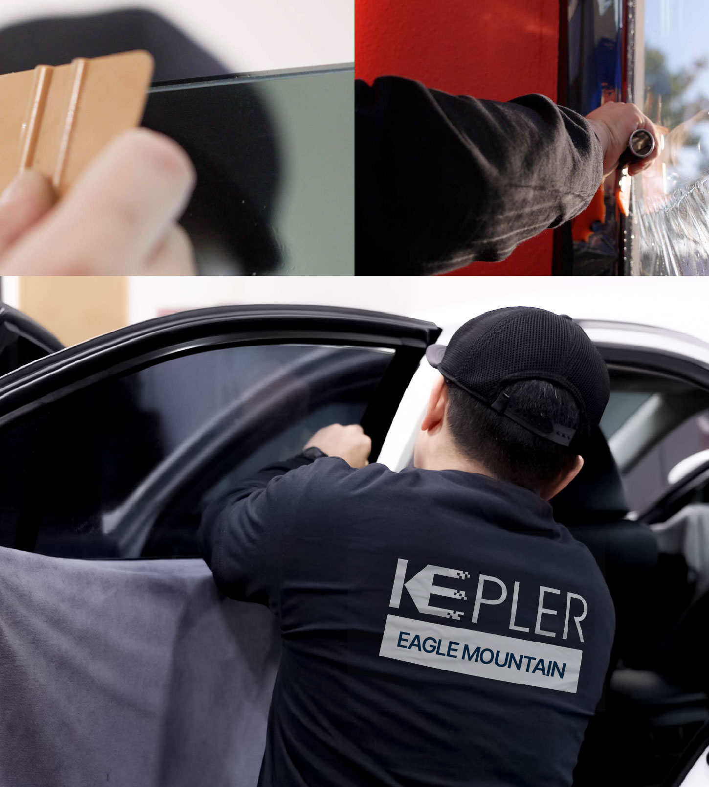 Automotive Window Tinting Expert Applying Film in Eagle Mountain, Utah