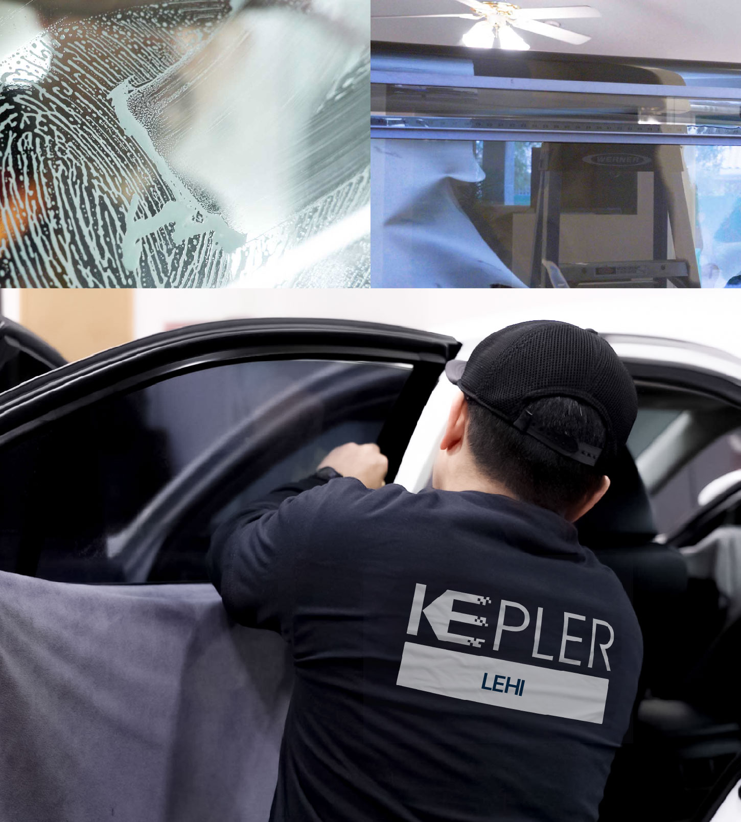 Automotive Window Tinting Expert Applying Film in Lehi, Utah