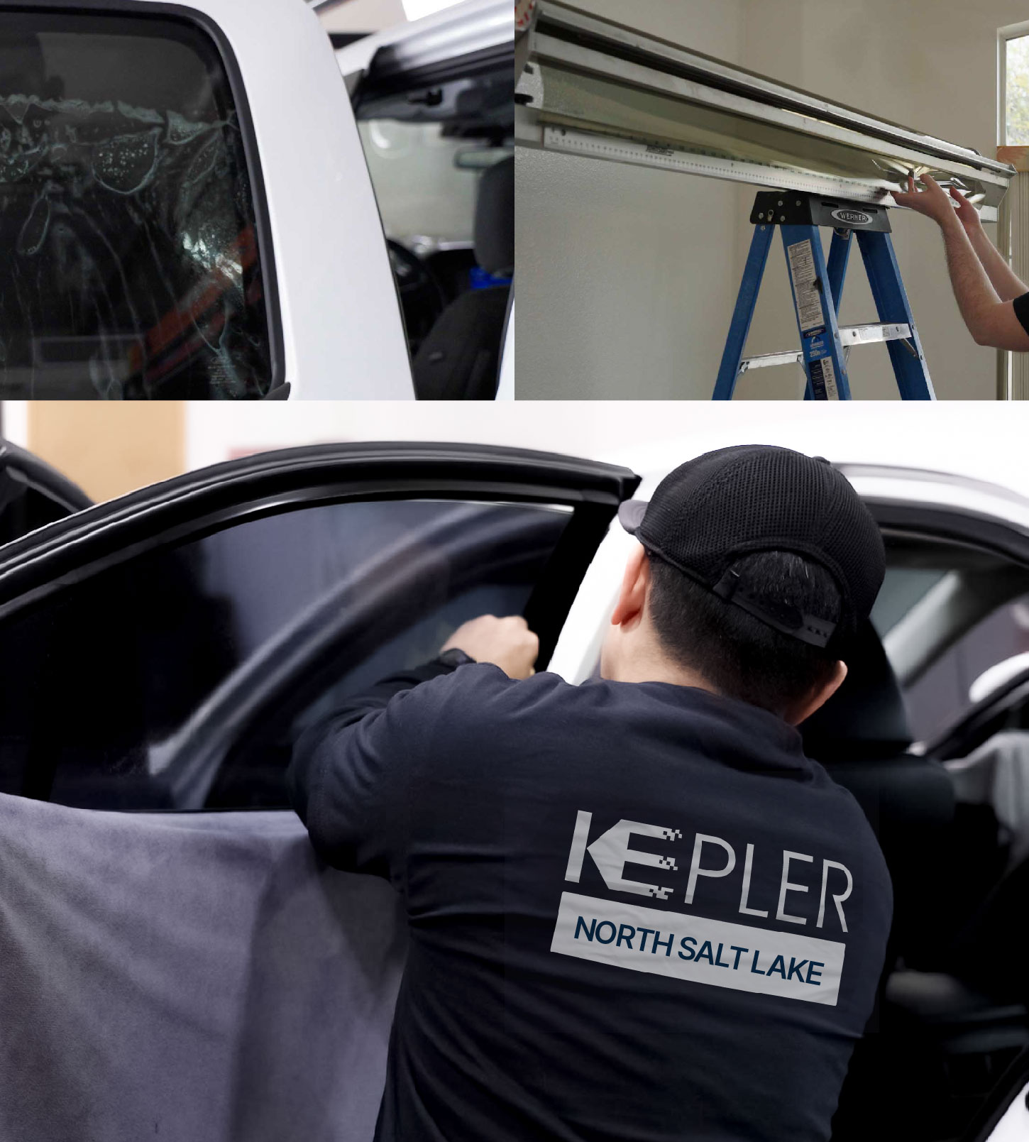 Automotive Window Tinting Expert Applying Film in North Salt Lake, Utah