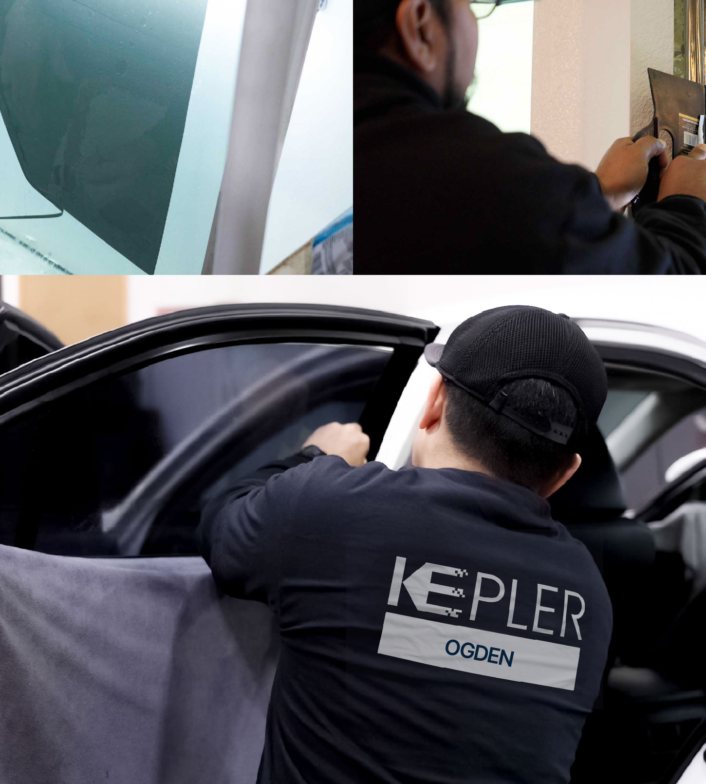 Automotive Window Tinting Expert Applying Film in Ogden, Utah
