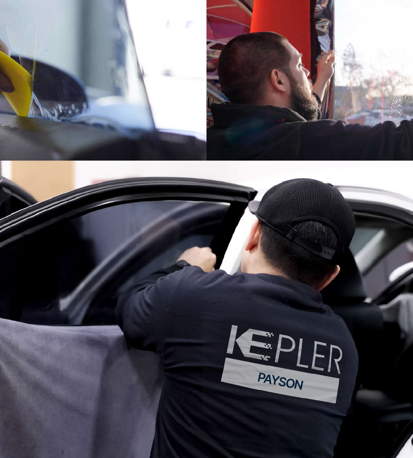 Automotive Window Tinting Expert Applying Film in Payson, Utah