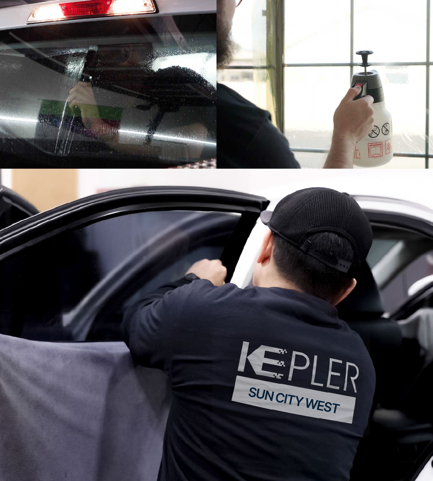 Automotive Window Tinting Expert Applying Film in Sun City West, Arizona