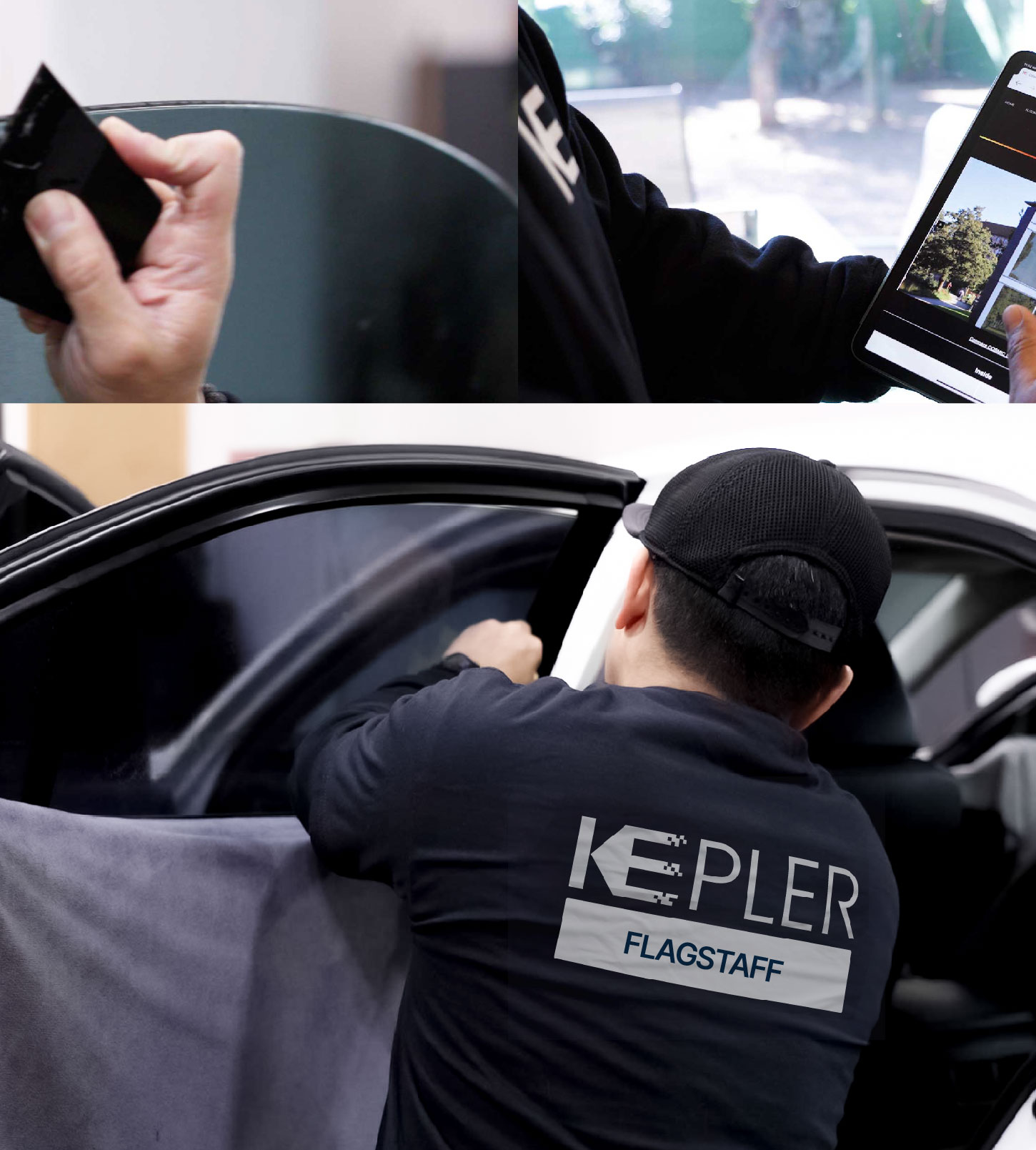 Automotive Window Tinting Expert Applying Film in Flagstaff, Arizona