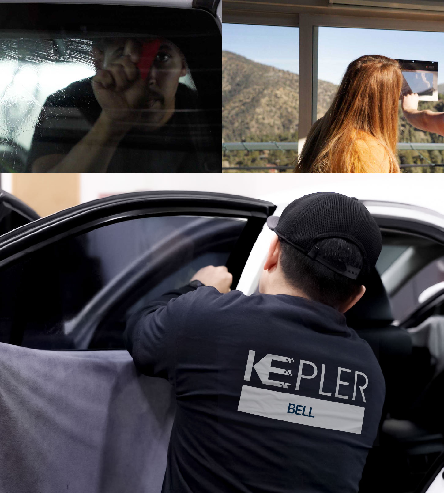 Automotive Window Tinting Expert Applying Film in Bell, California