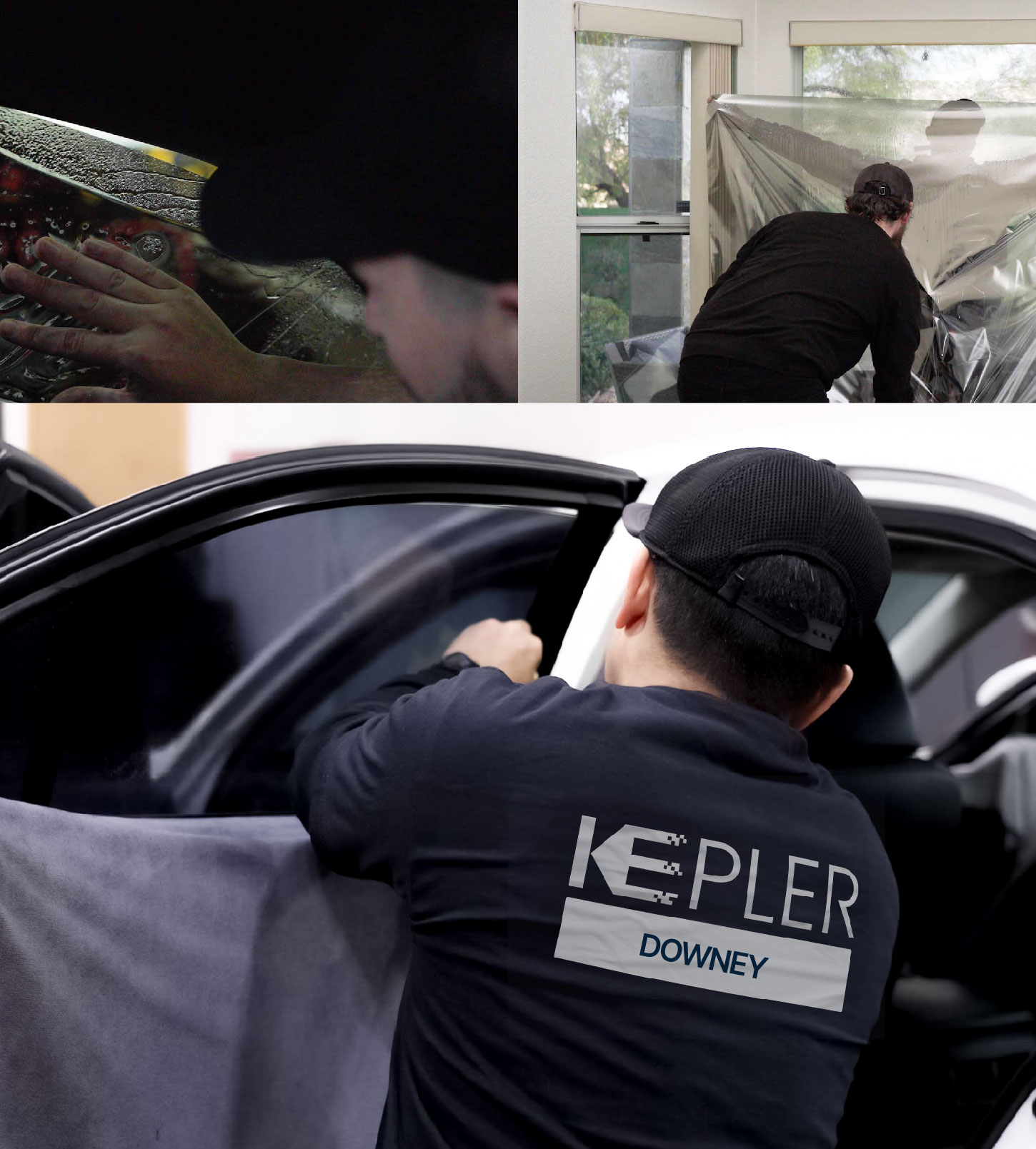 Automotive Window Tinting Expert Applying Film in Downey, California