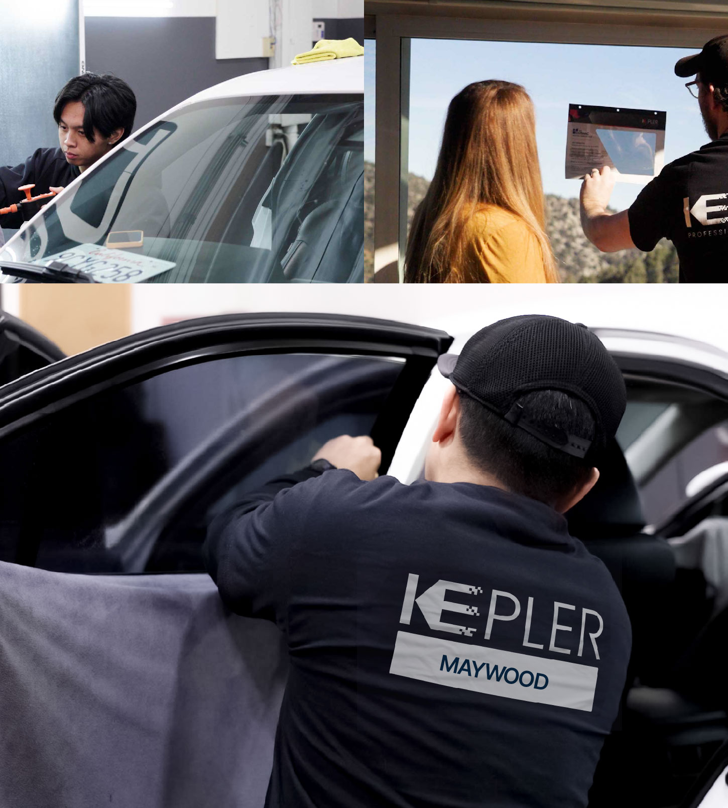 Automotive Window Tinting Expert Applying Film in Maywood, California