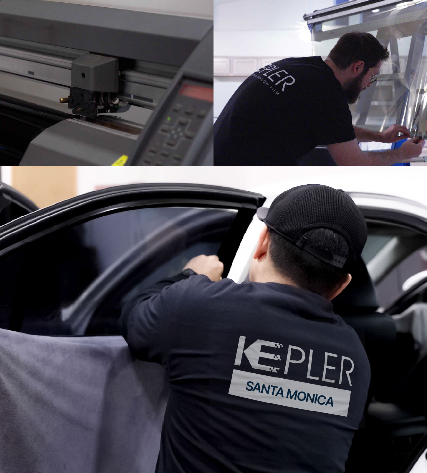Automotive Window Tinting Expert Applying Film in Santa Monica, California