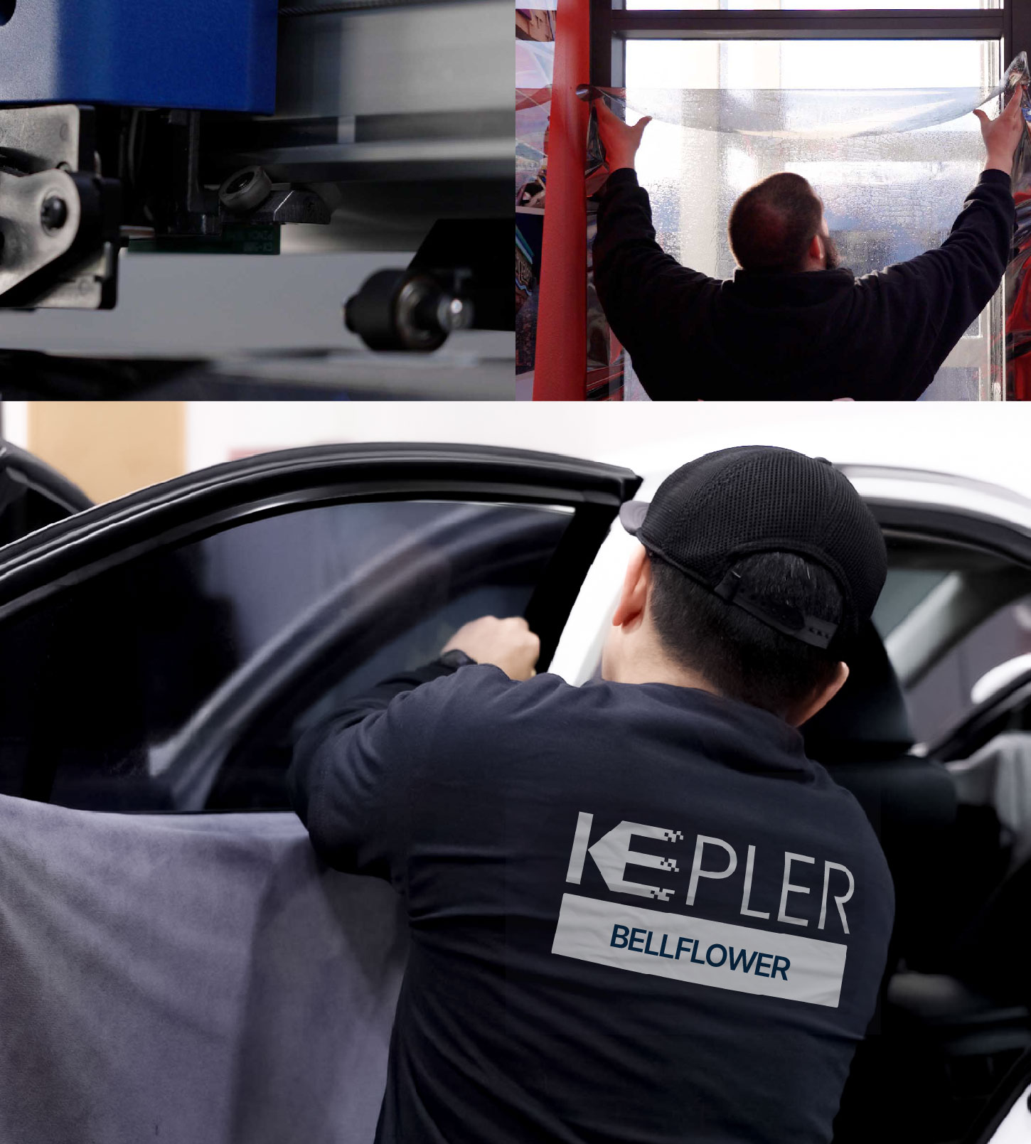 Automotive Window Tinting Expert Applying Film in Bellflower, California