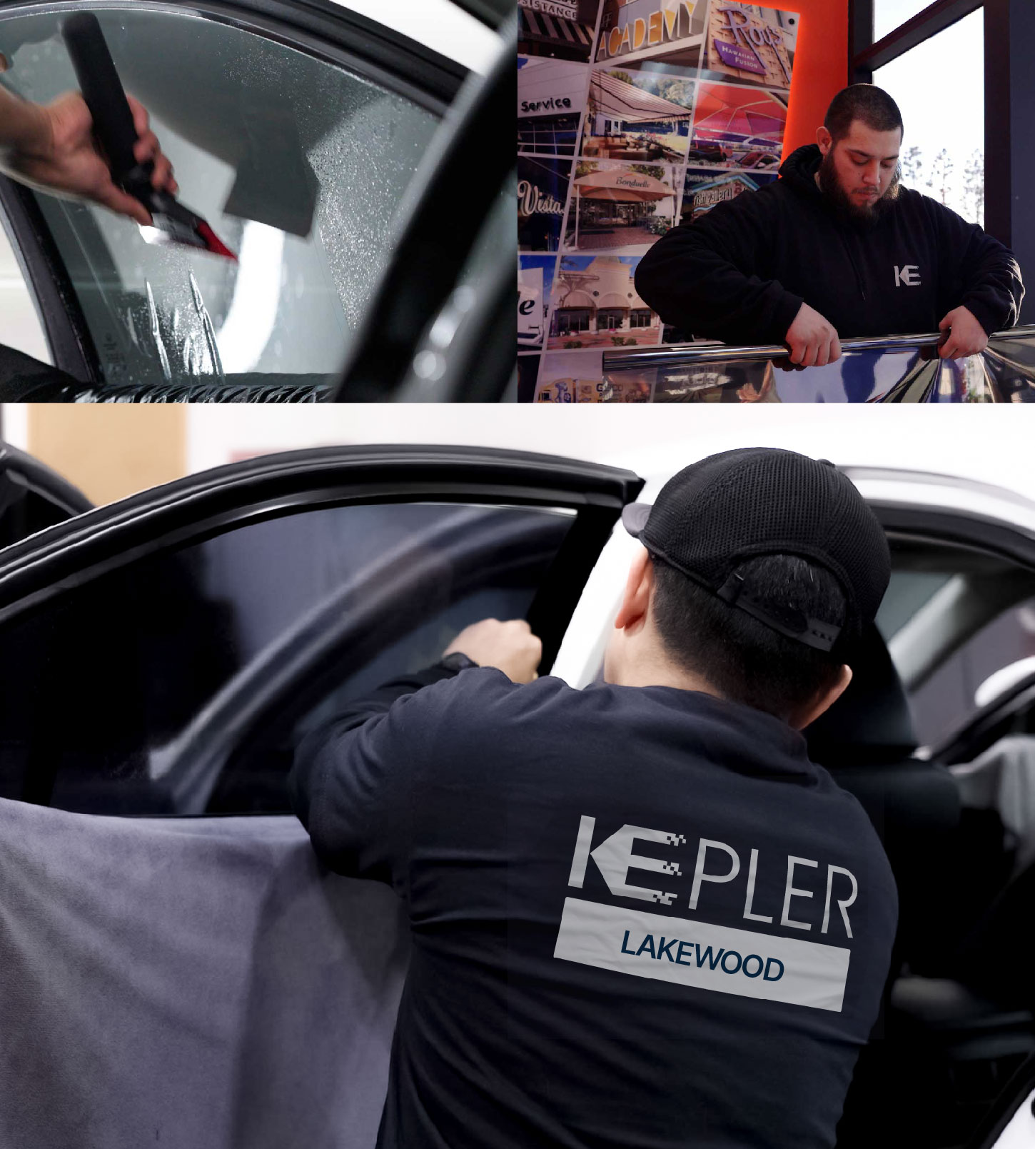 Automotive Window Tinting Expert Applying Film in Lakewood, California