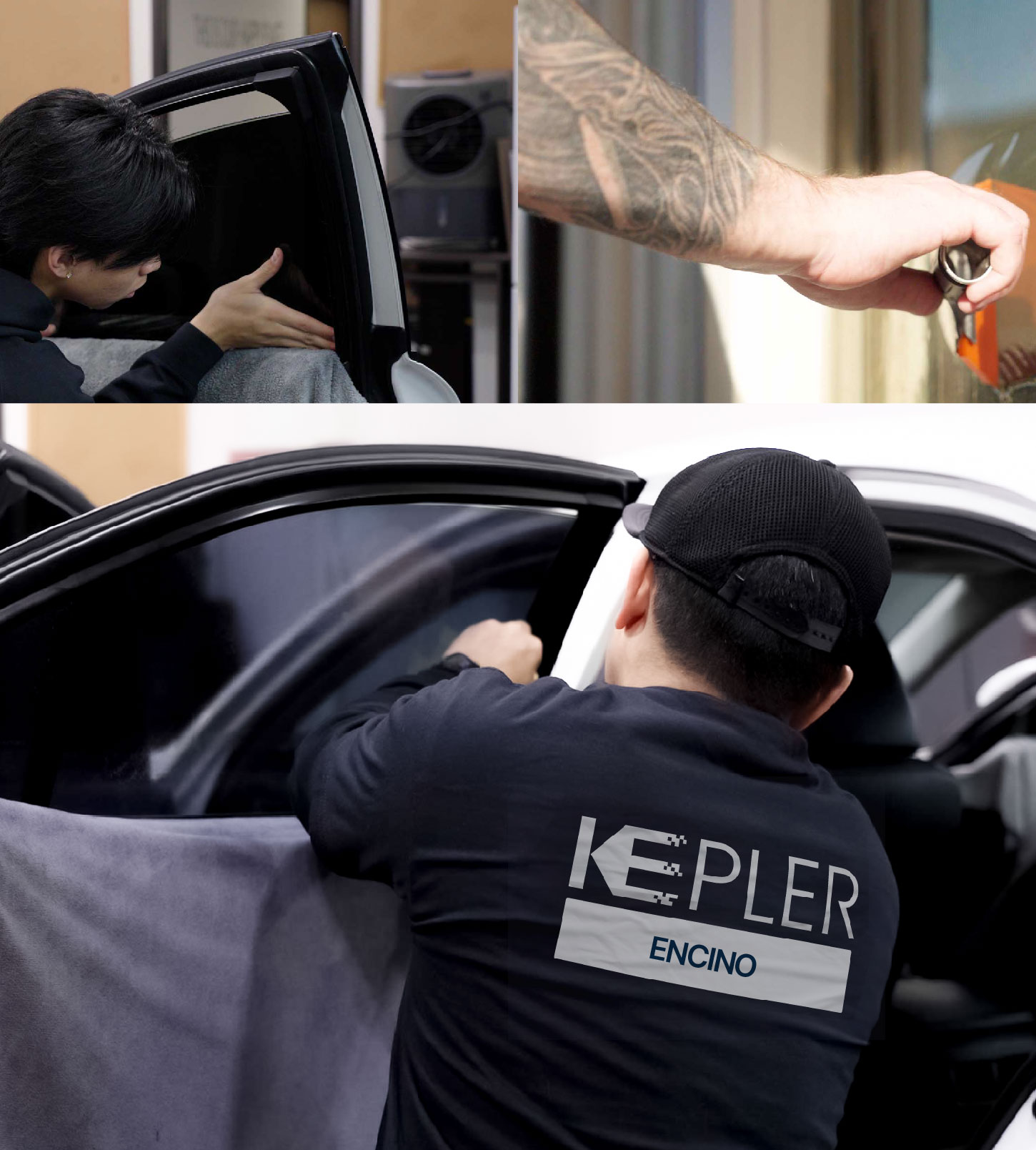 Automotive Window Tinting Expert Applying Film in Encino, California