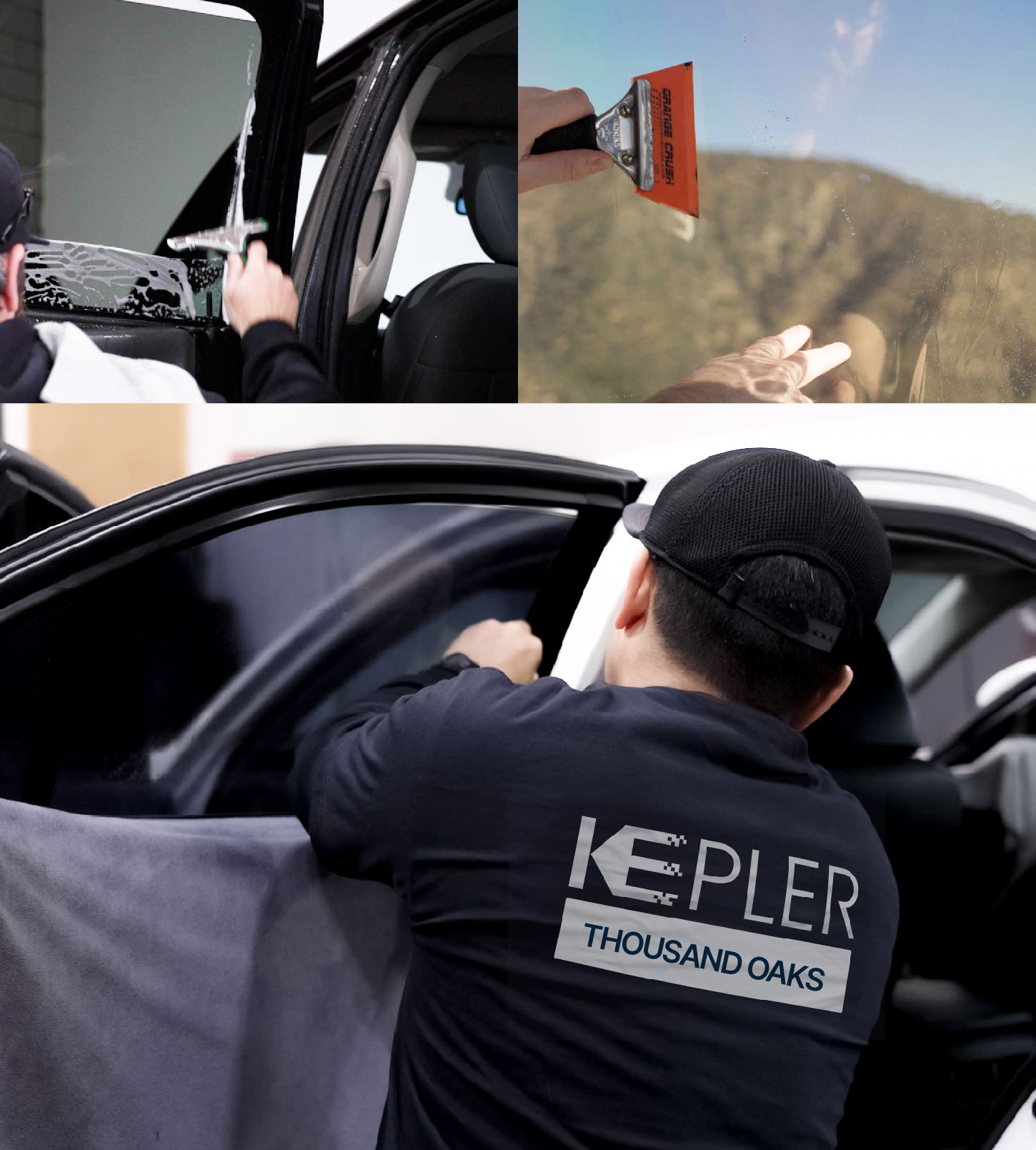Automotive Window Tinting Expert Applying Film in Thousand Oaks, California