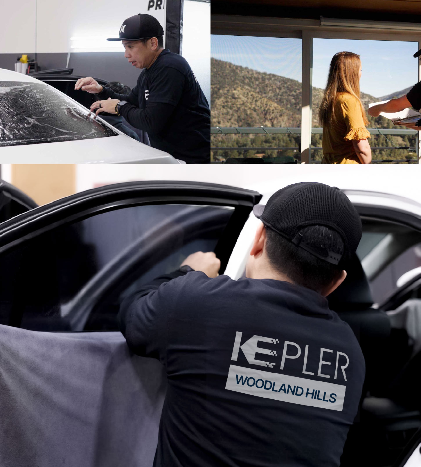 Automotive Window Tinting Expert Applying Film in Woodland Hills, California