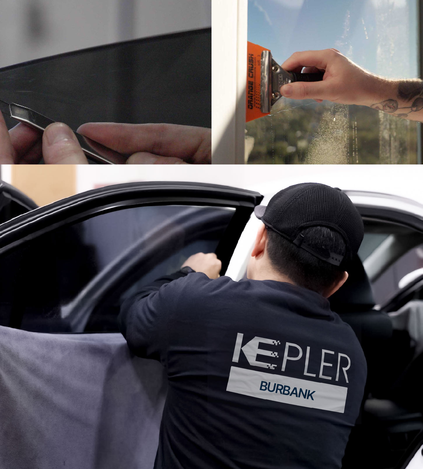 Automotive Window Tinting Expert Applying Film in Burbank, California