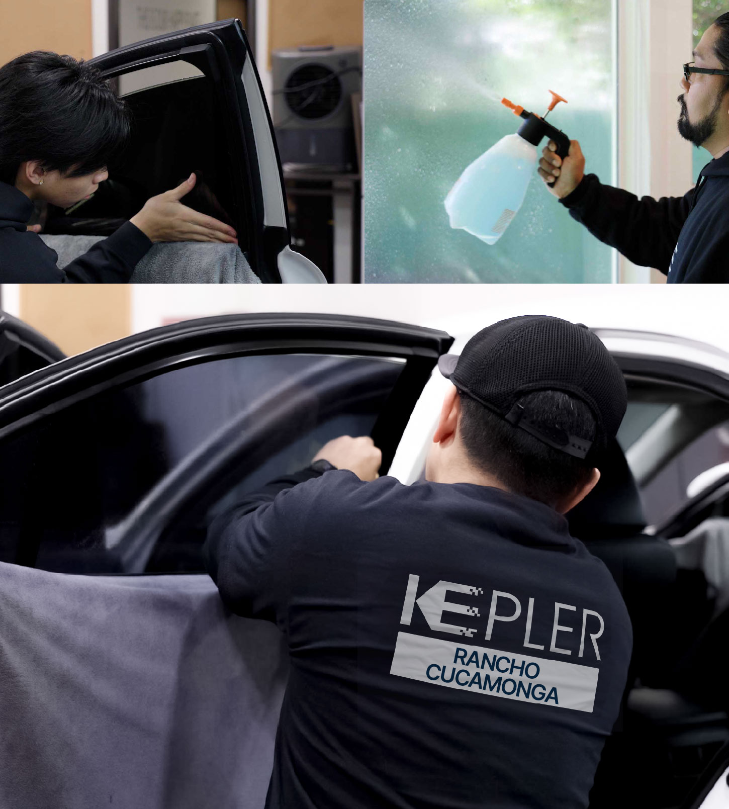 Automotive Window Tinting Expert Applying Film in Rancho Cucamonga, California