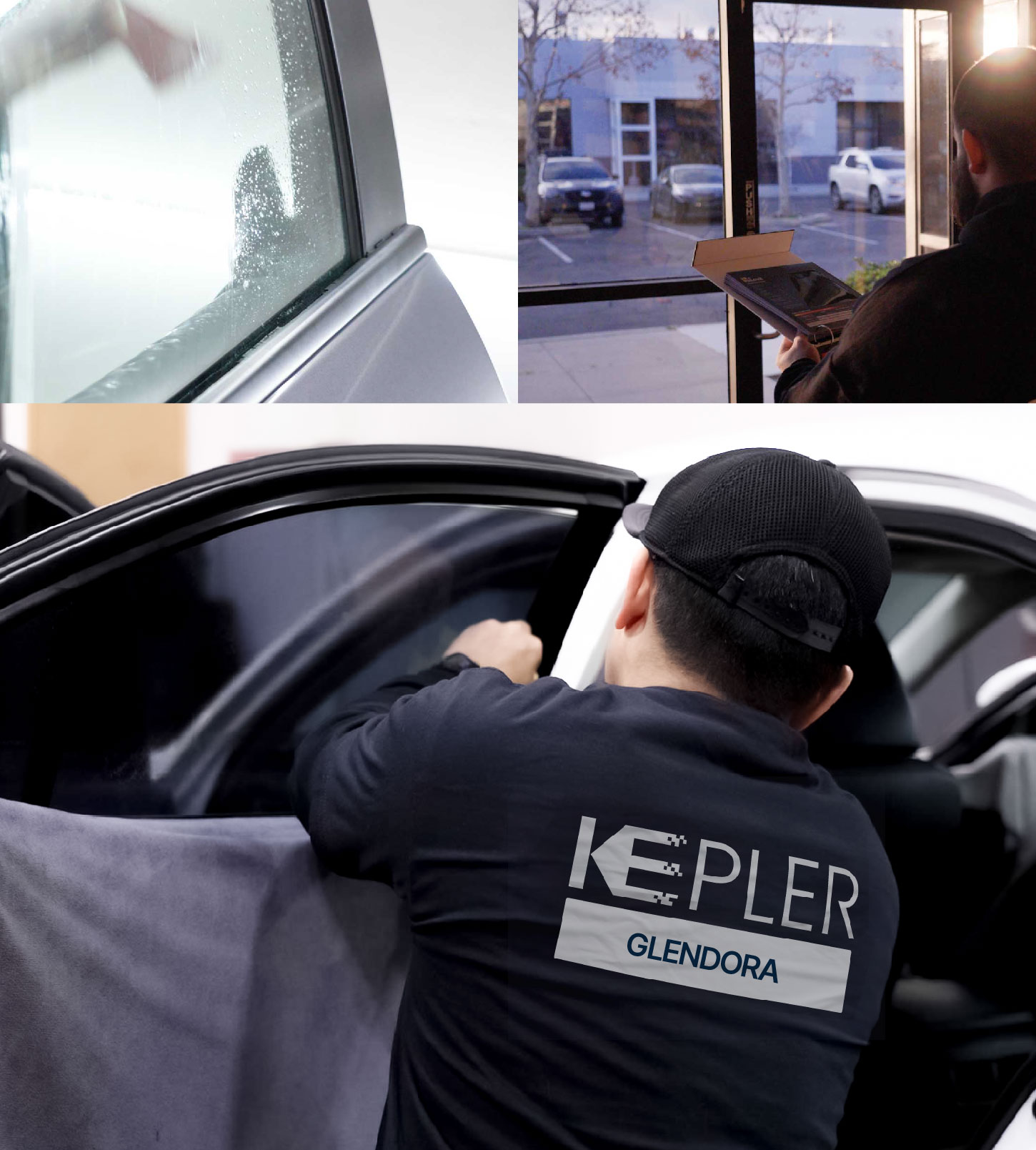 Automotive Window Tinting Expert Applying Film in Glendora, California