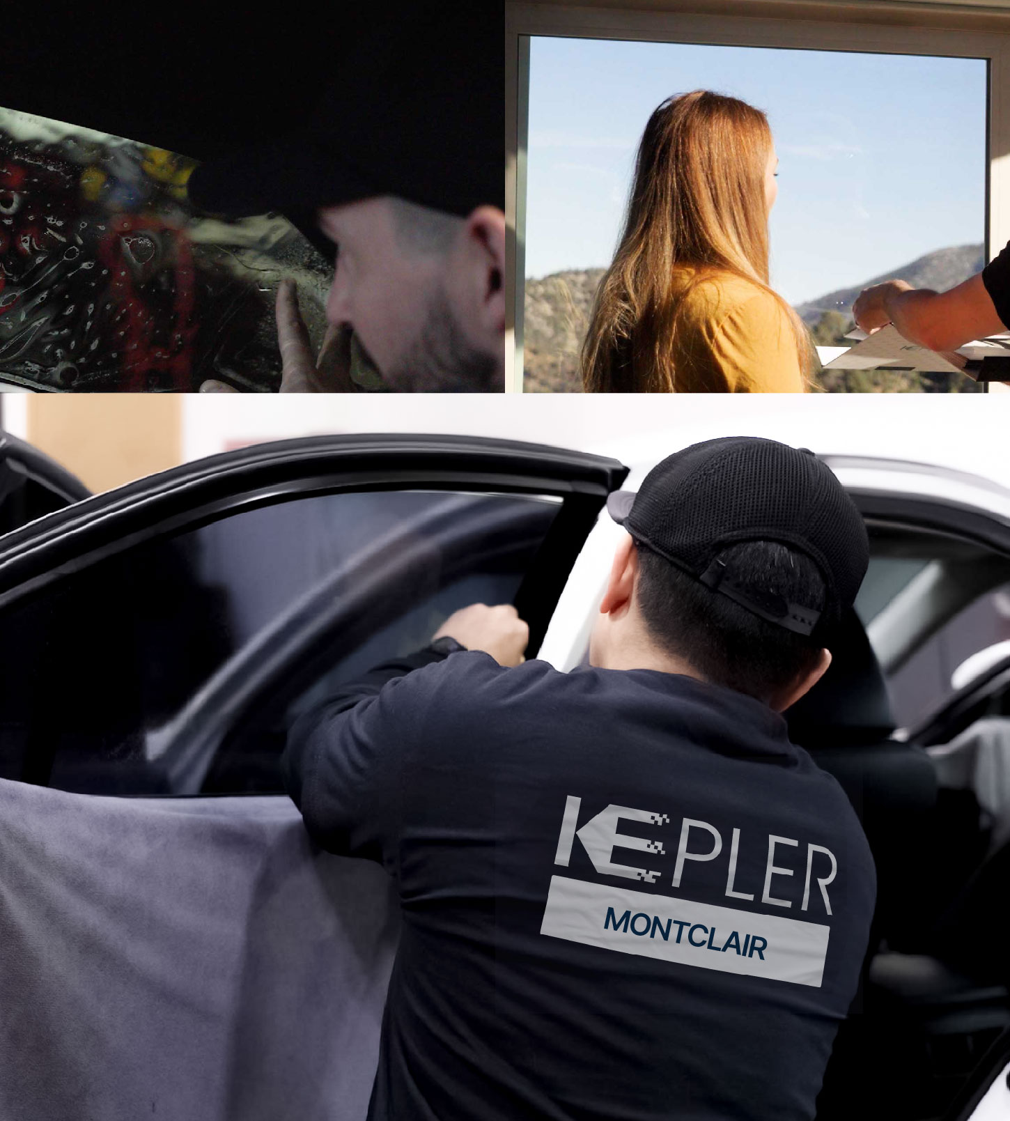 Automotive Window Tinting Expert Applying Film in Montclair, California