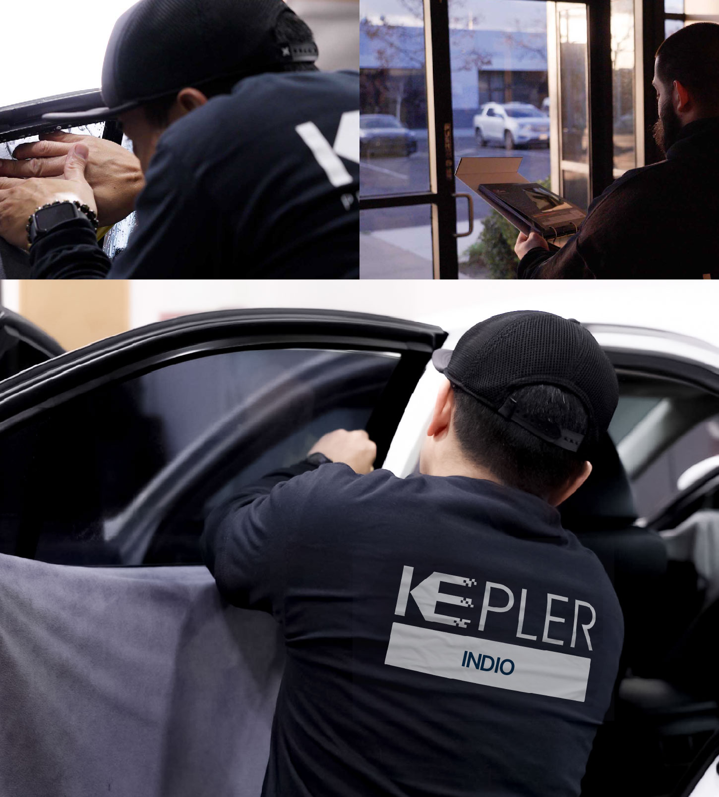 Automotive Window Tinting Expert Applying Film in Indio, California