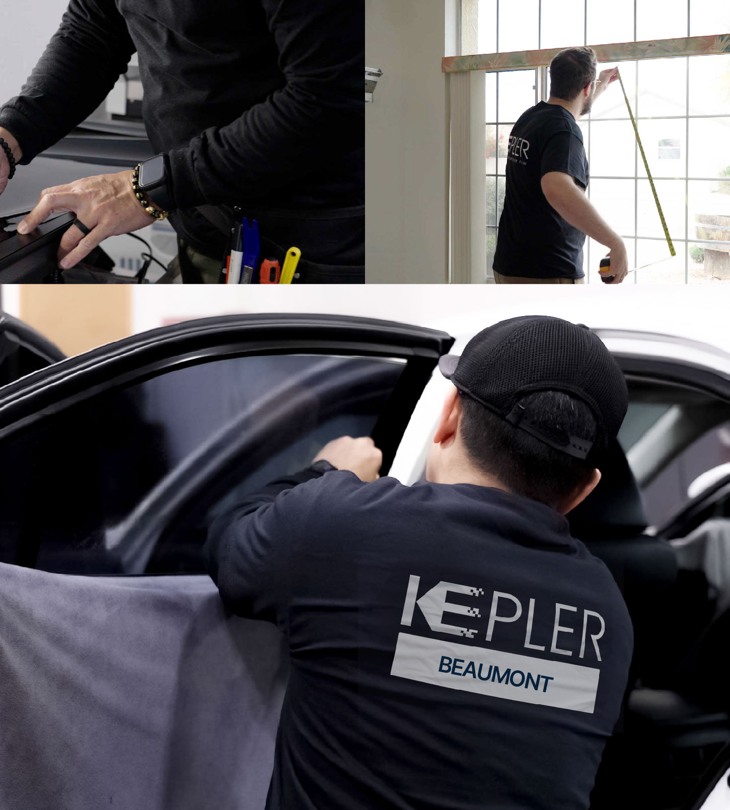 Automotive Window Tinting Expert Applying Film in Beaumont, California