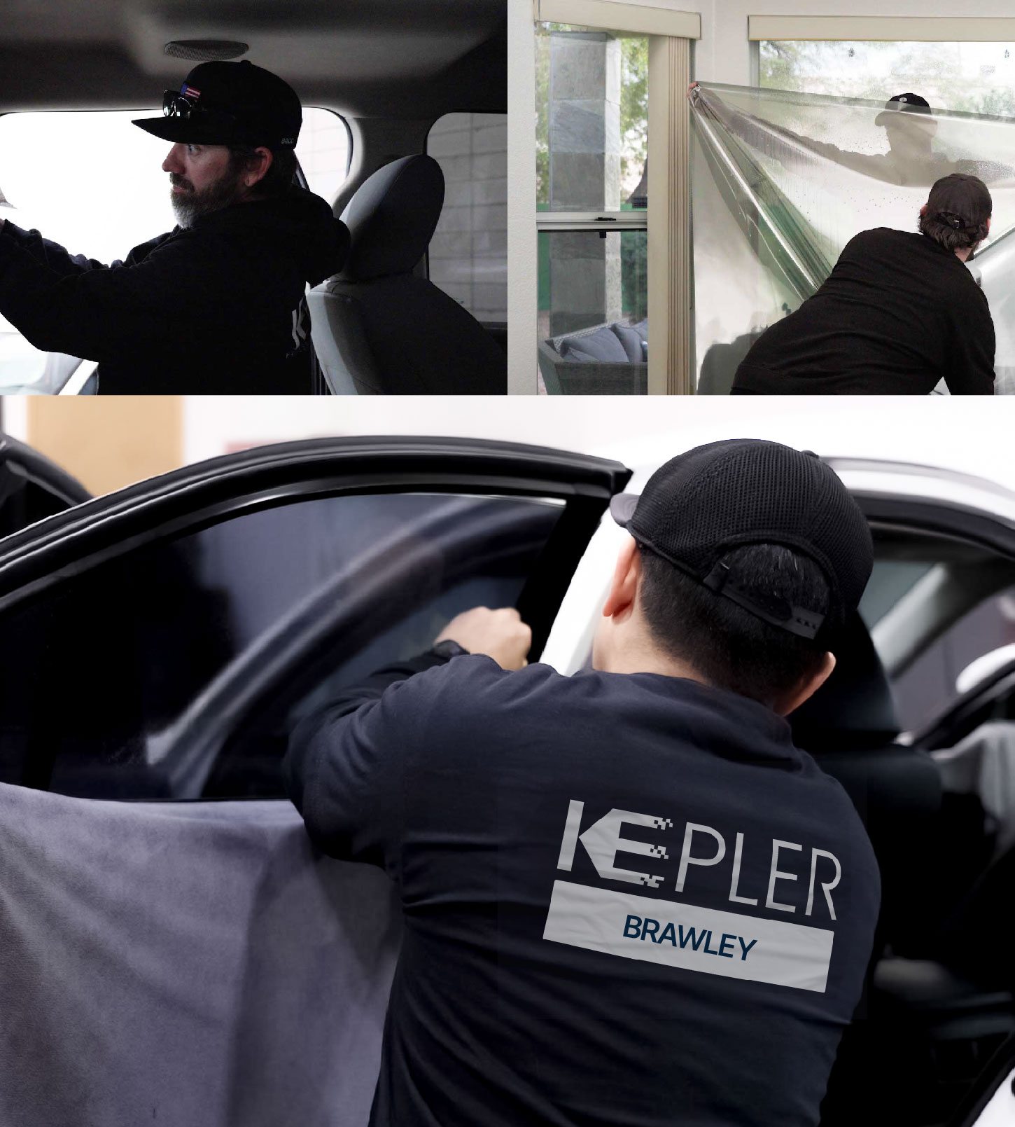 Automotive Window Tinting Expert Applying Film in Brawley, California
