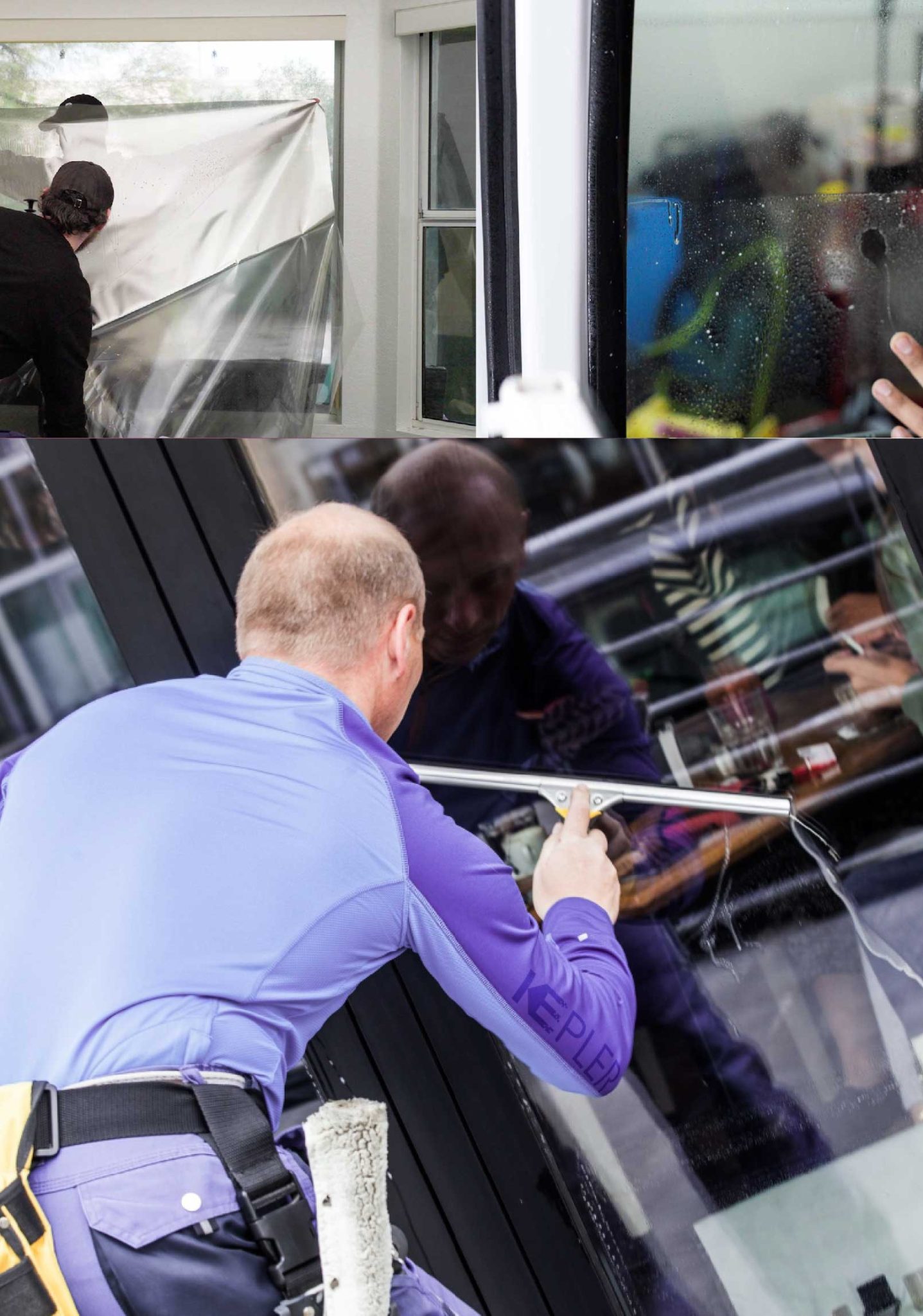 Kepler Skilled Applying Anti-Graffiti Window Film to a Stoneham Shop Front