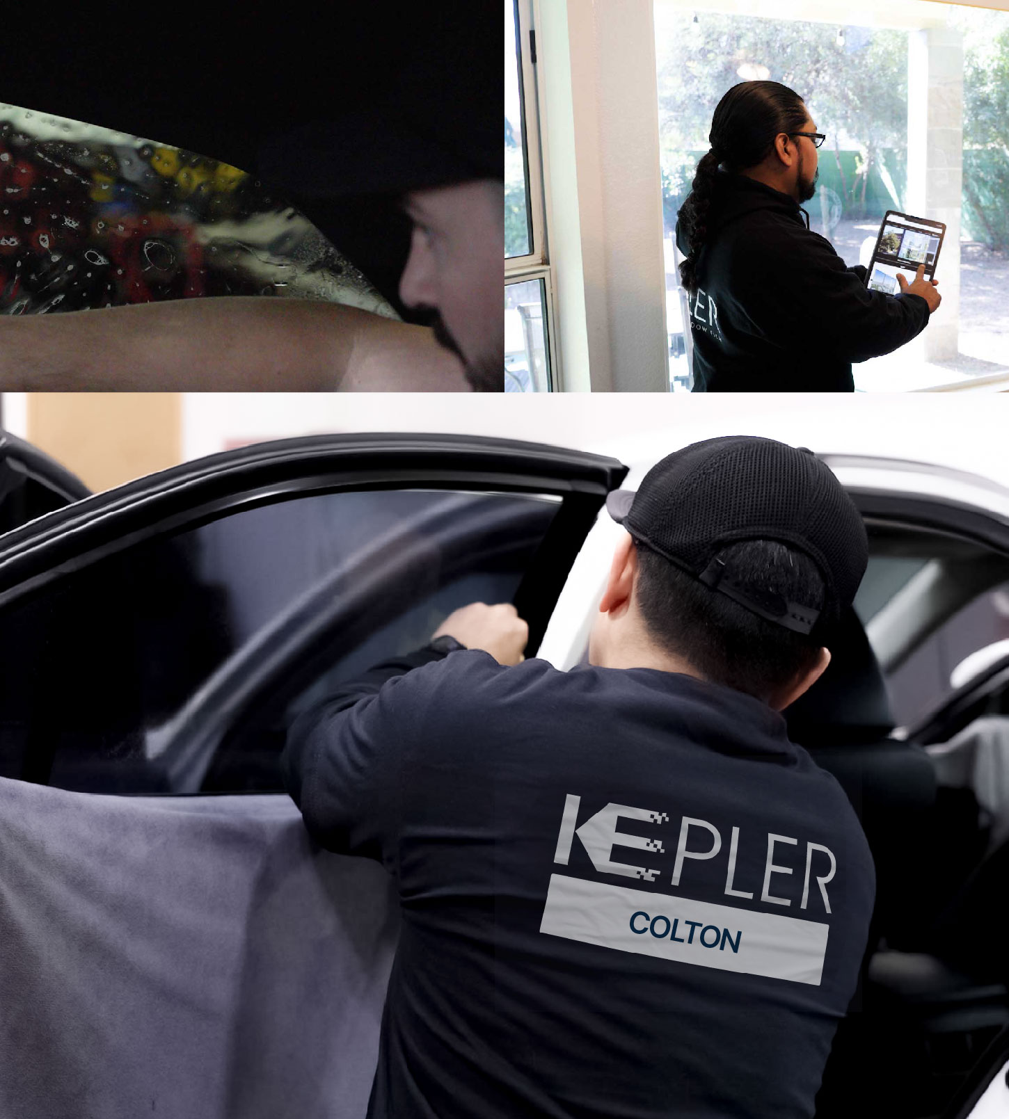 Automotive Window Tinting Expert Applying Film in Colton, California