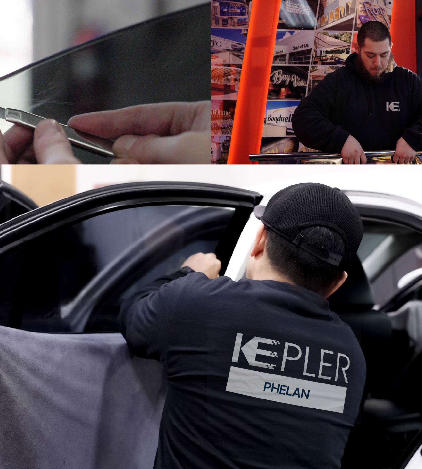 Automotive Window Tinting Expert Applying Film in Phelan, California