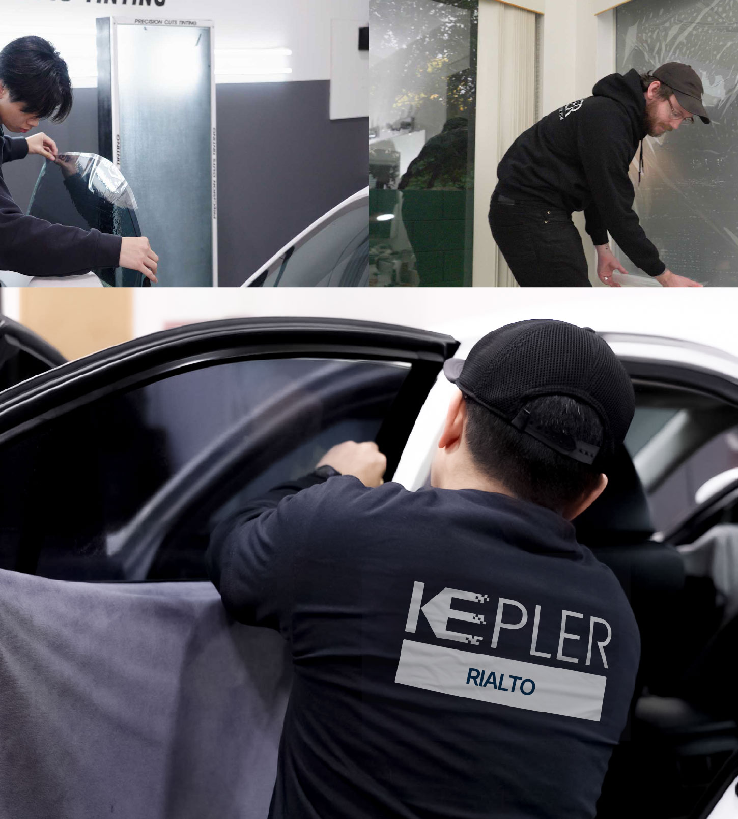 Automotive Window Tinting Expert Applying Film in Rialto, California