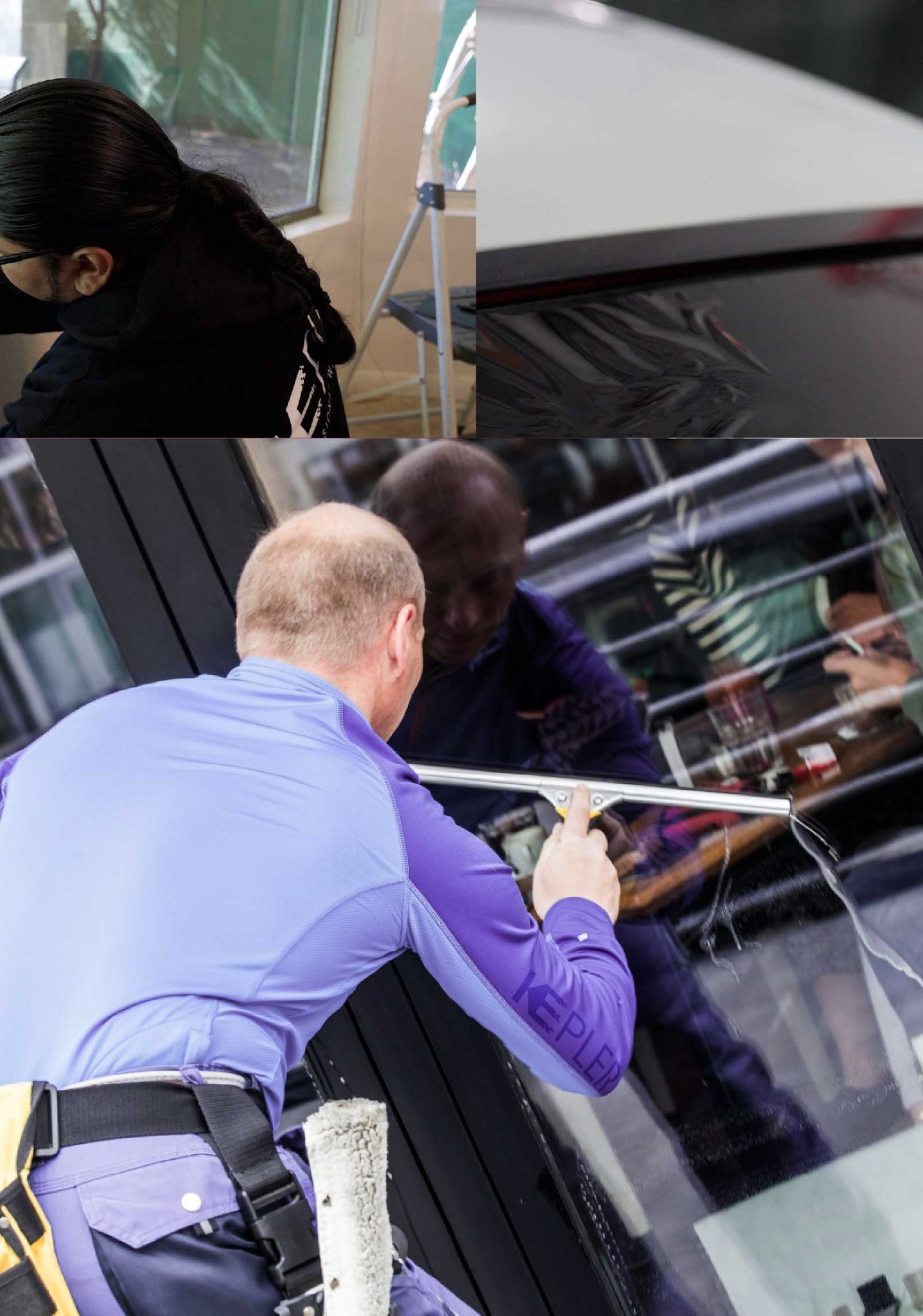 Kepler Skilled Applying Anti-Graffiti Window Film to a Newton Shop Front