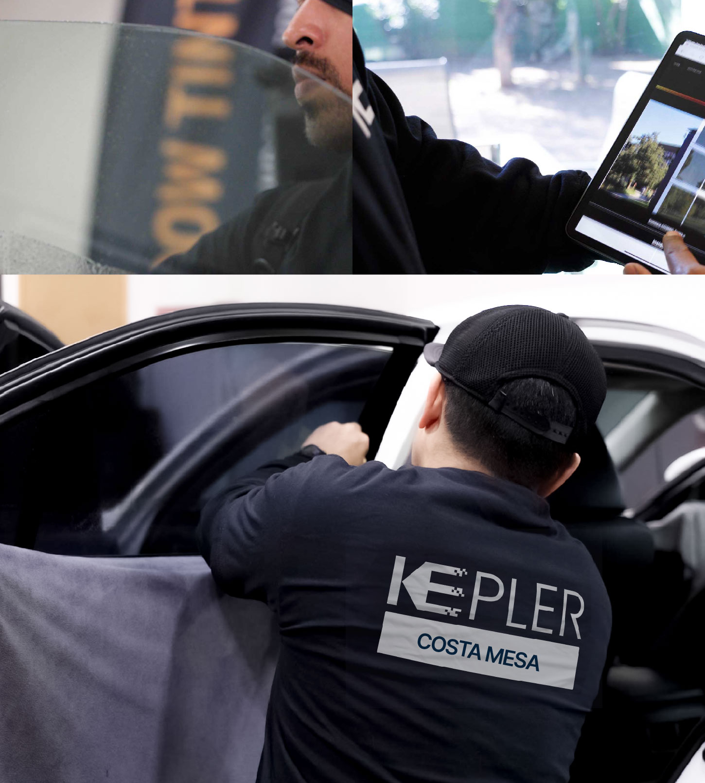 Automotive Window Tinting Expert Applying Film in Costa Mesa, California