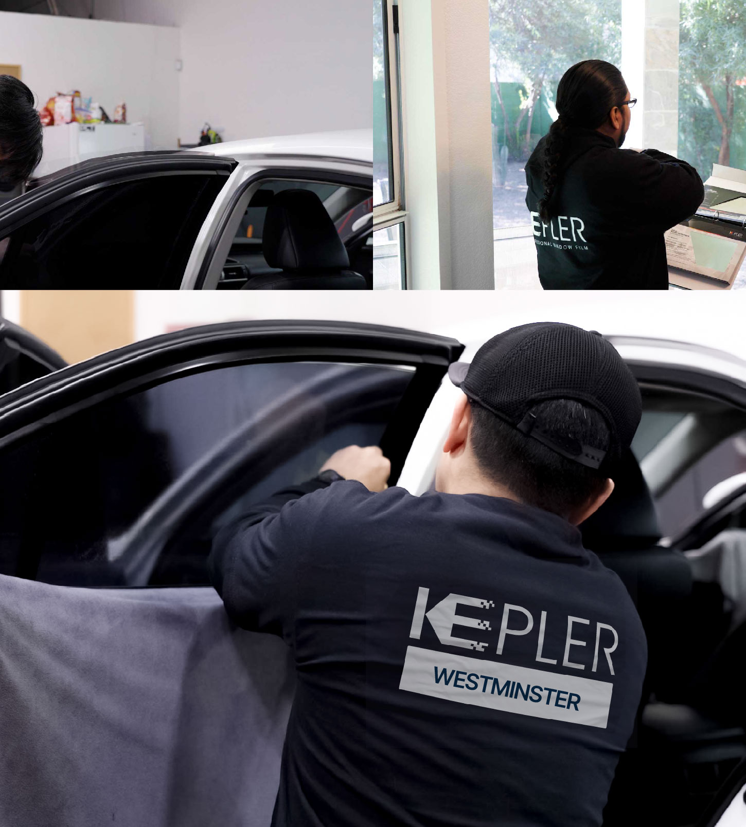 Automotive Window Tinting Expert Applying Film in Westminster, California