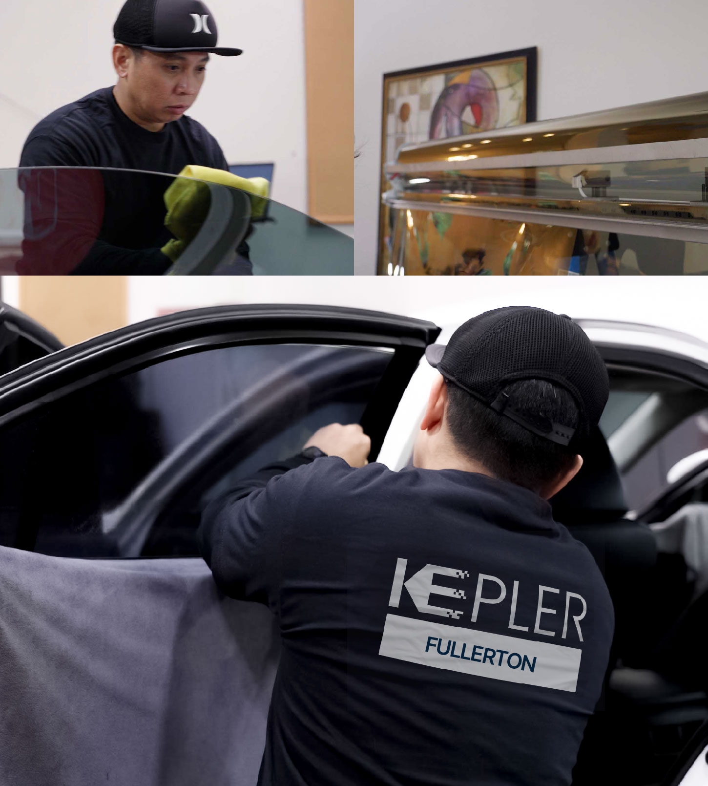 Automotive Window Tinting Expert Applying Film in Fullerton, California